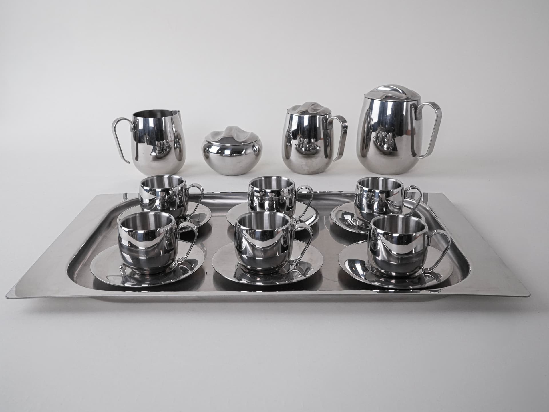 Zestaw do kawy i herbaty, srebrny, stal nierdzewna polerowana, Włochy, lata 80. - 291853