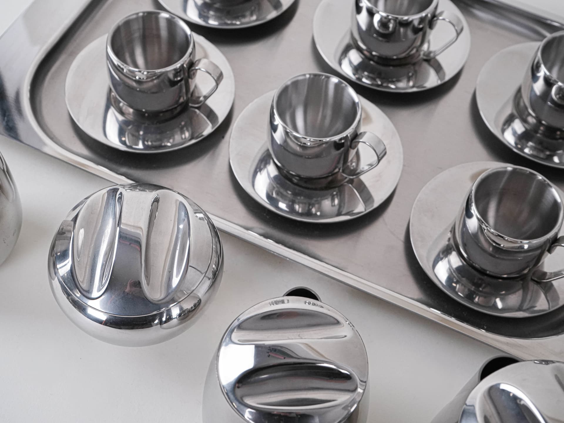 Zestaw do kawy i herbaty, srebrny, stal nierdzewna polerowana, Włochy, lata 80. - 291854