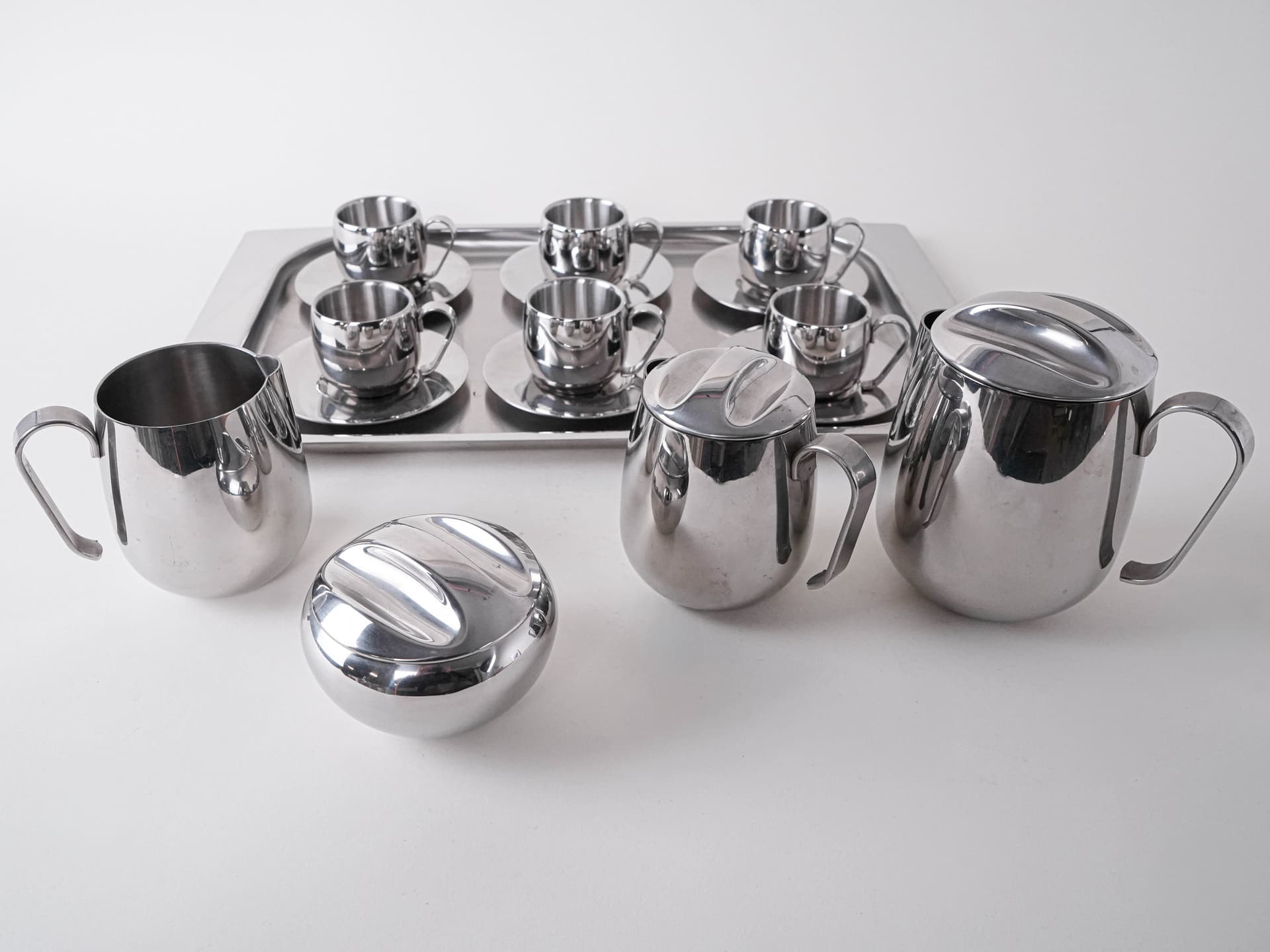 Zestaw do kawy i herbaty, srebrny, stal nierdzewna polerowana, Włochy, lata 80. - 291849