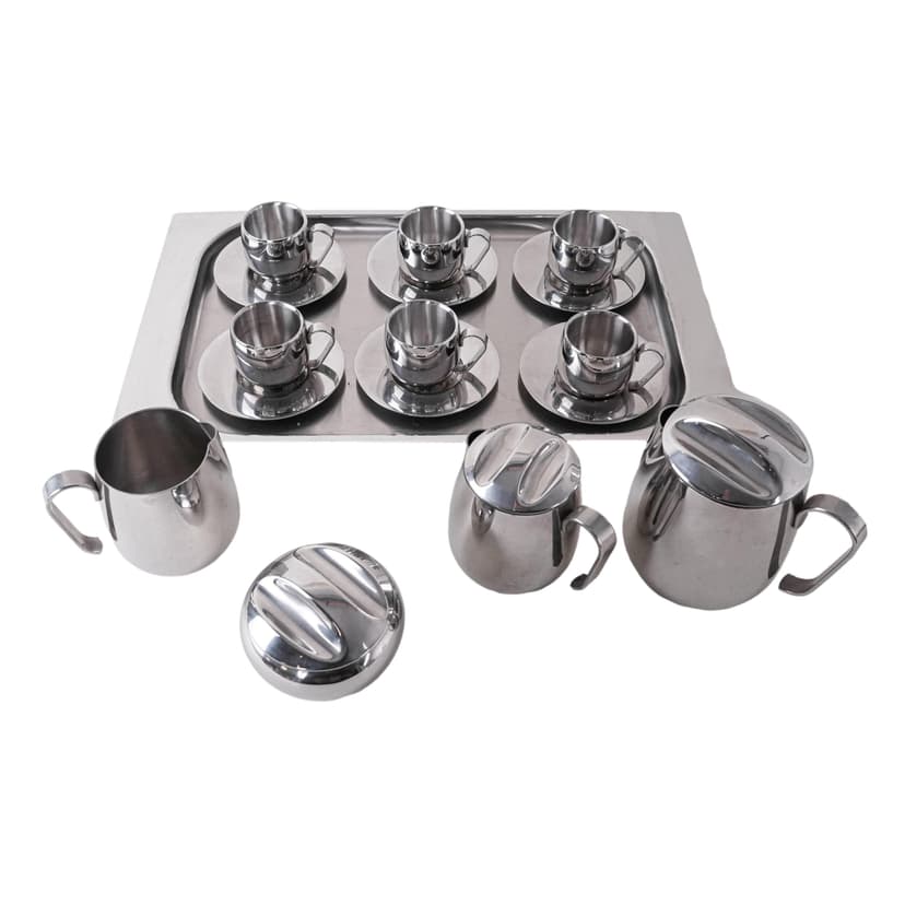 Coffee and tea set, silver, polished stainless steel, Italy, 1980s.