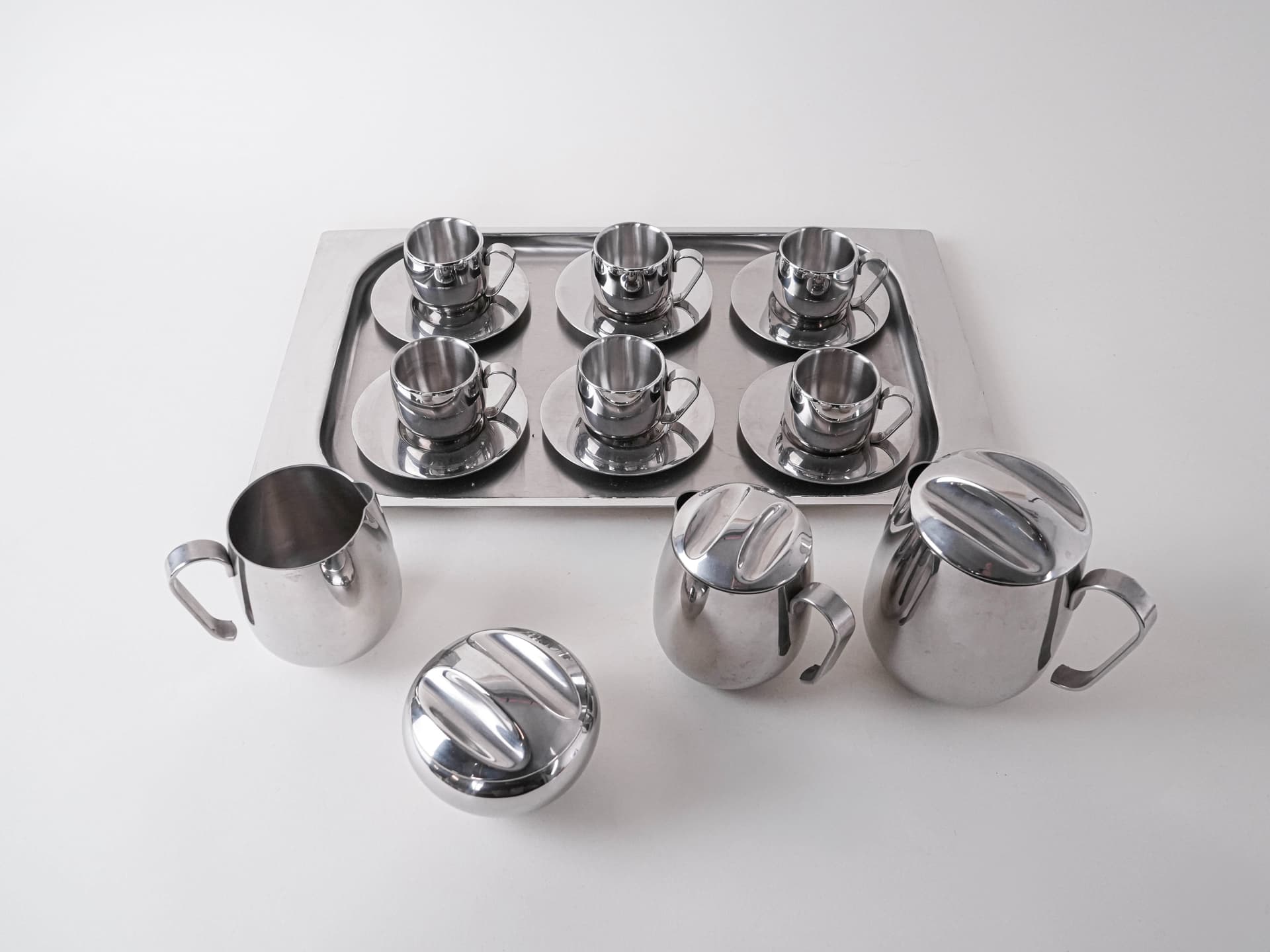 Zestaw do kawy i herbaty, srebrny, stal nierdzewna polerowana, Włochy, lata 80. - 291846
