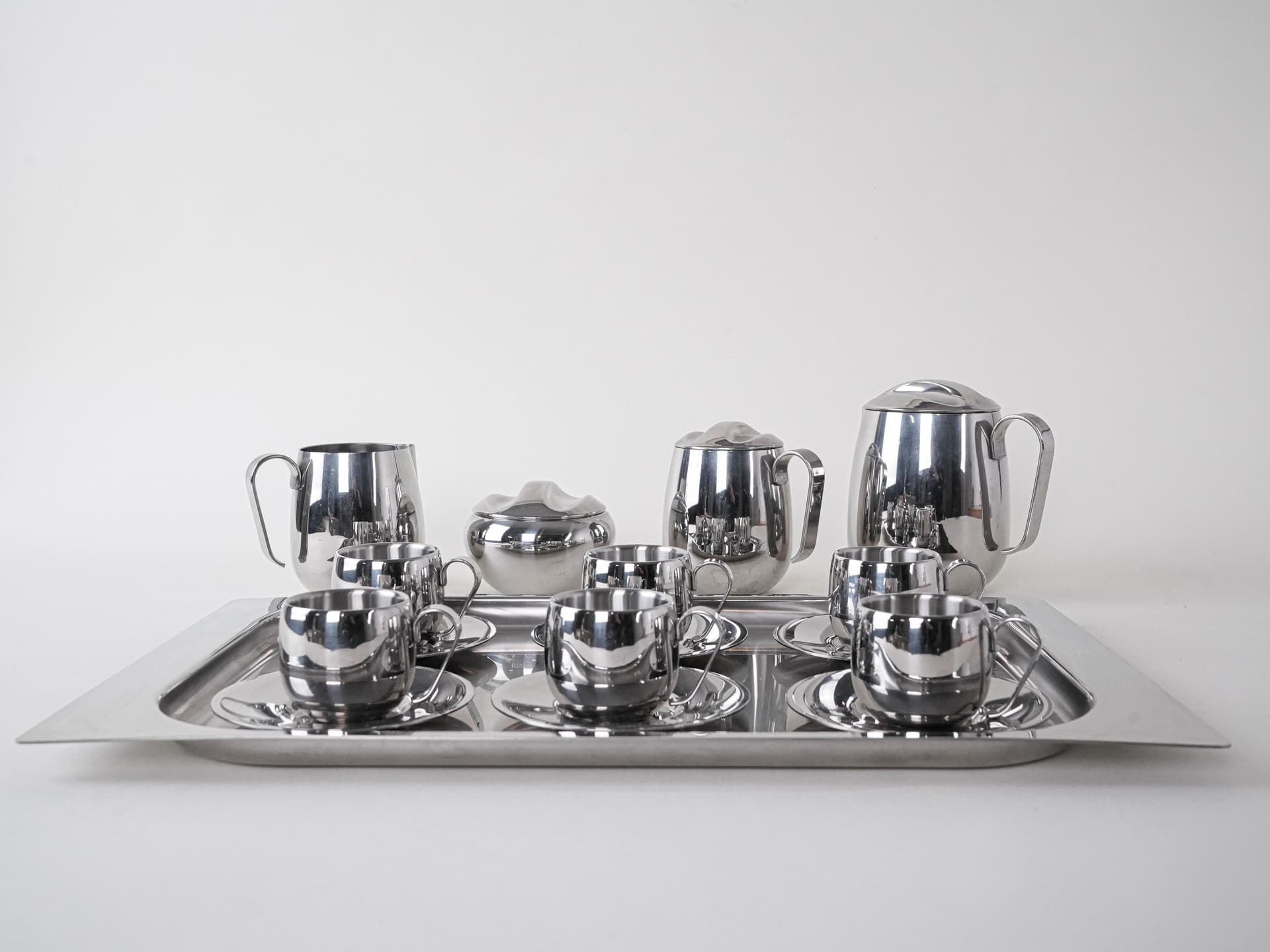 Zestaw do kawy i herbaty, srebrny, stal nierdzewna polerowana, Włochy, lata 80. - 291848