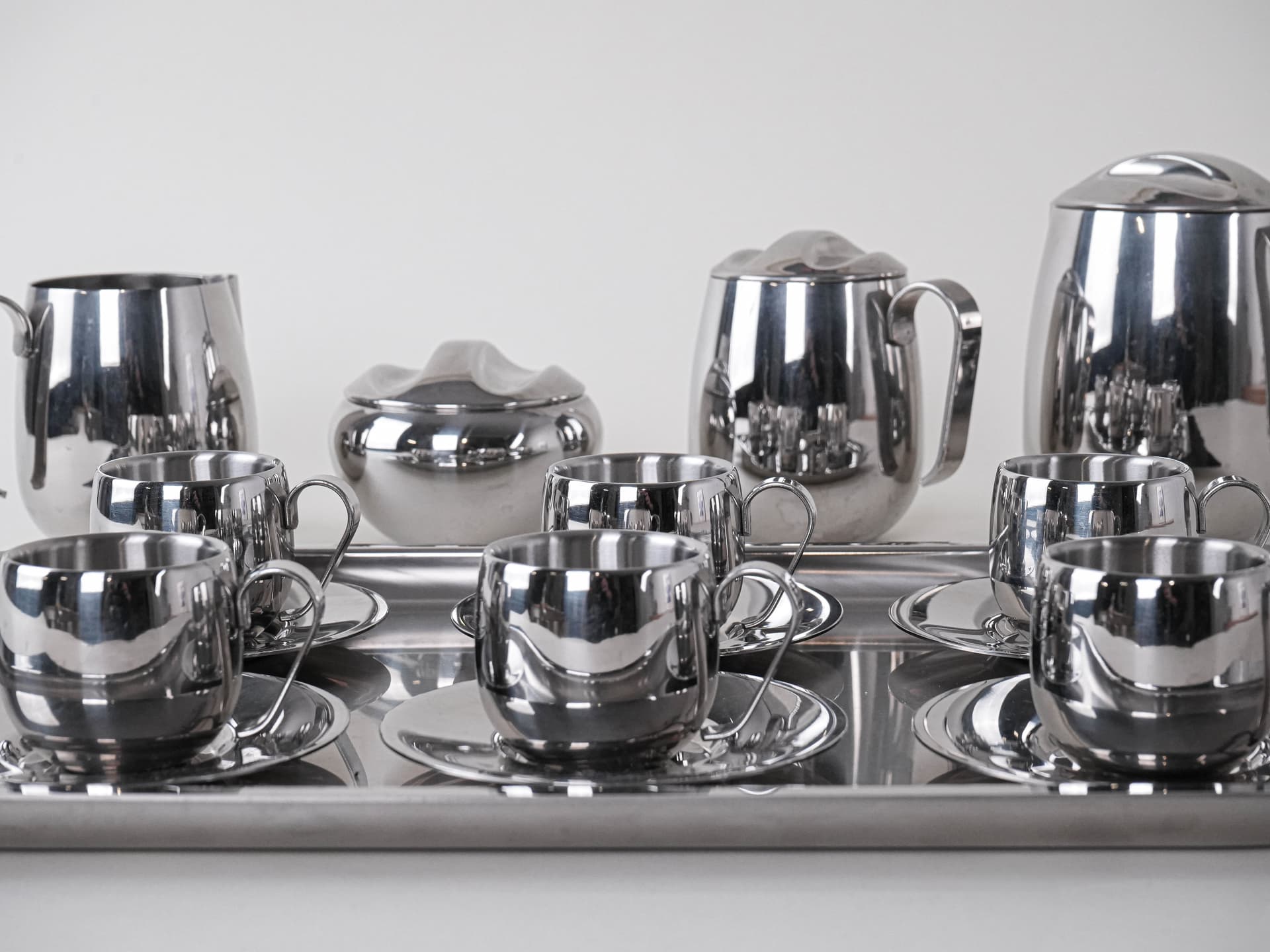 Zestaw do kawy i herbaty, srebrny, stal nierdzewna polerowana, Włochy, lata 80. - 291852