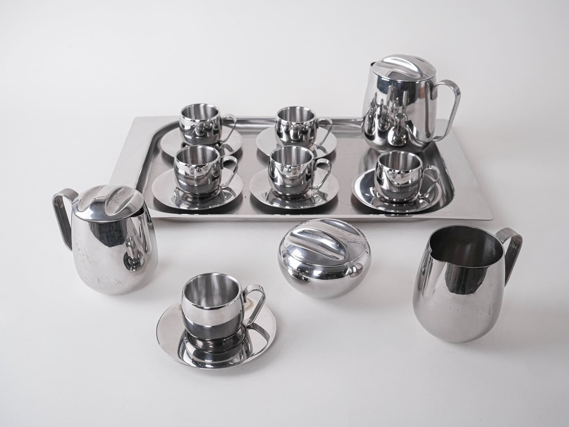 Zestaw do kawy i herbaty, srebrny, stal nierdzewna polerowana, Włochy, lata 80. - 291855