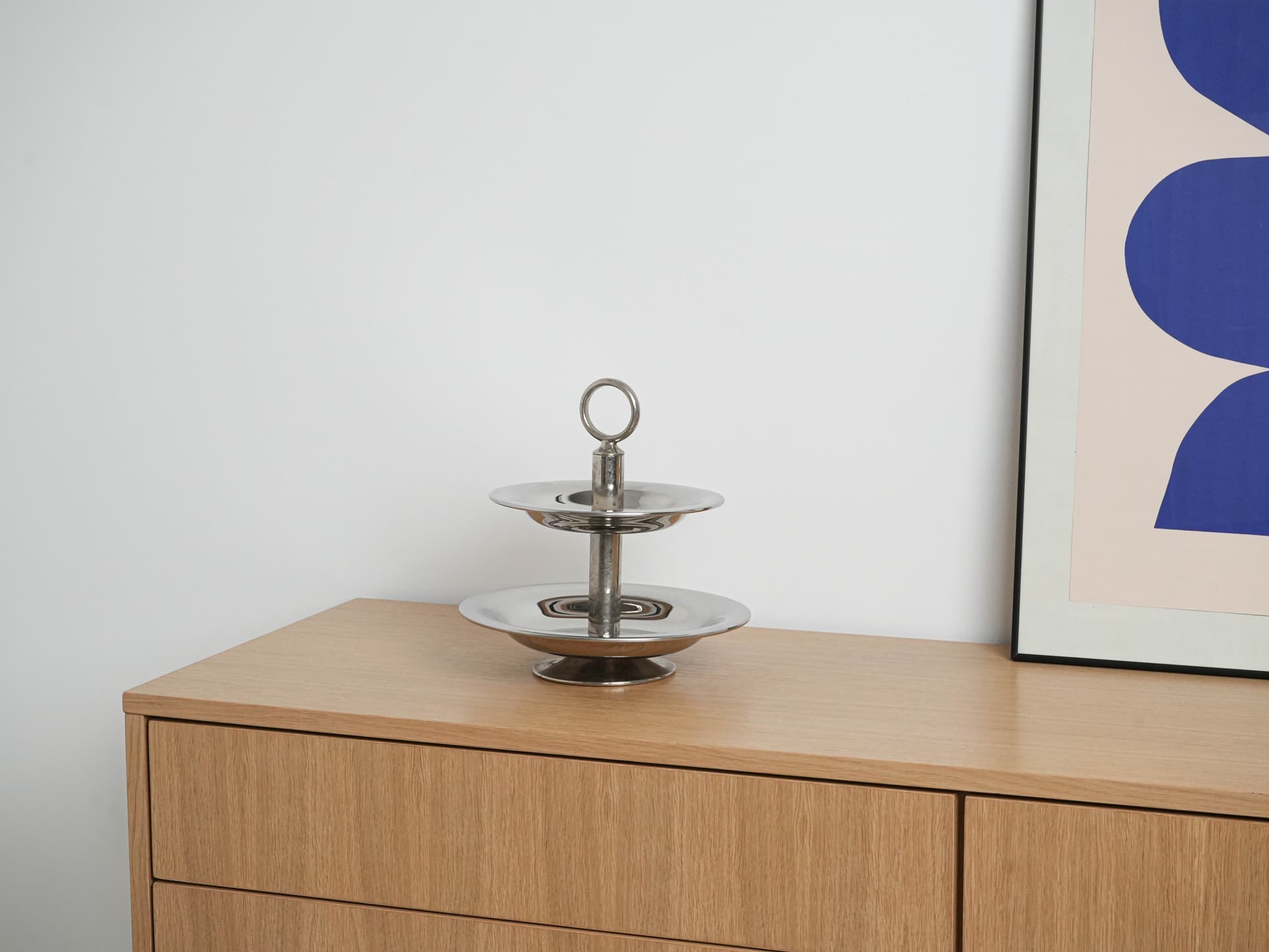 Patera dwupoziomowa, srebrny, stal nierdzewna polerowana, Włochy, lata 80. - 291863