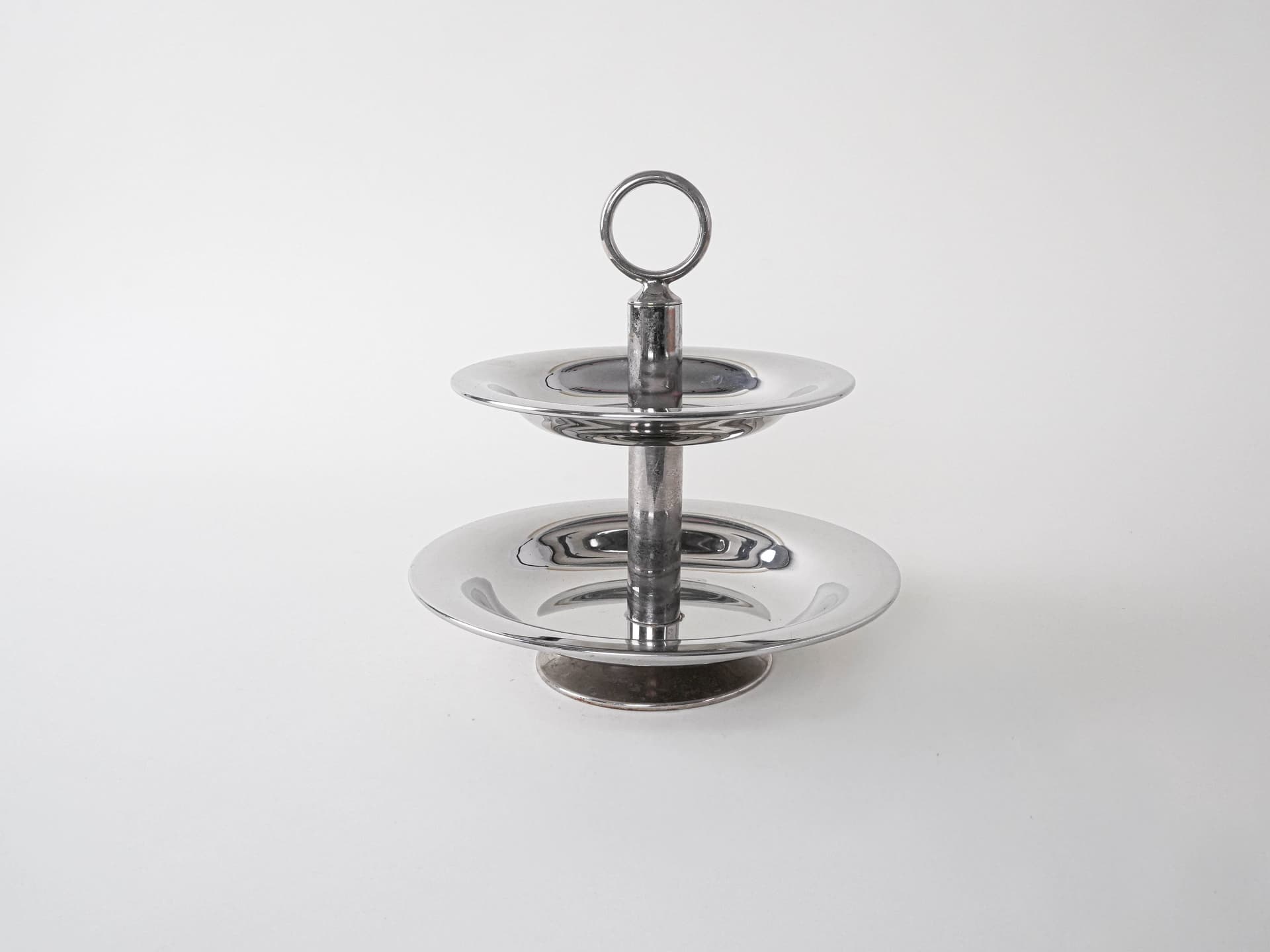 Patera dwupoziomowa, srebrny, stal nierdzewna polerowana, Włochy, lata 80. - 291859