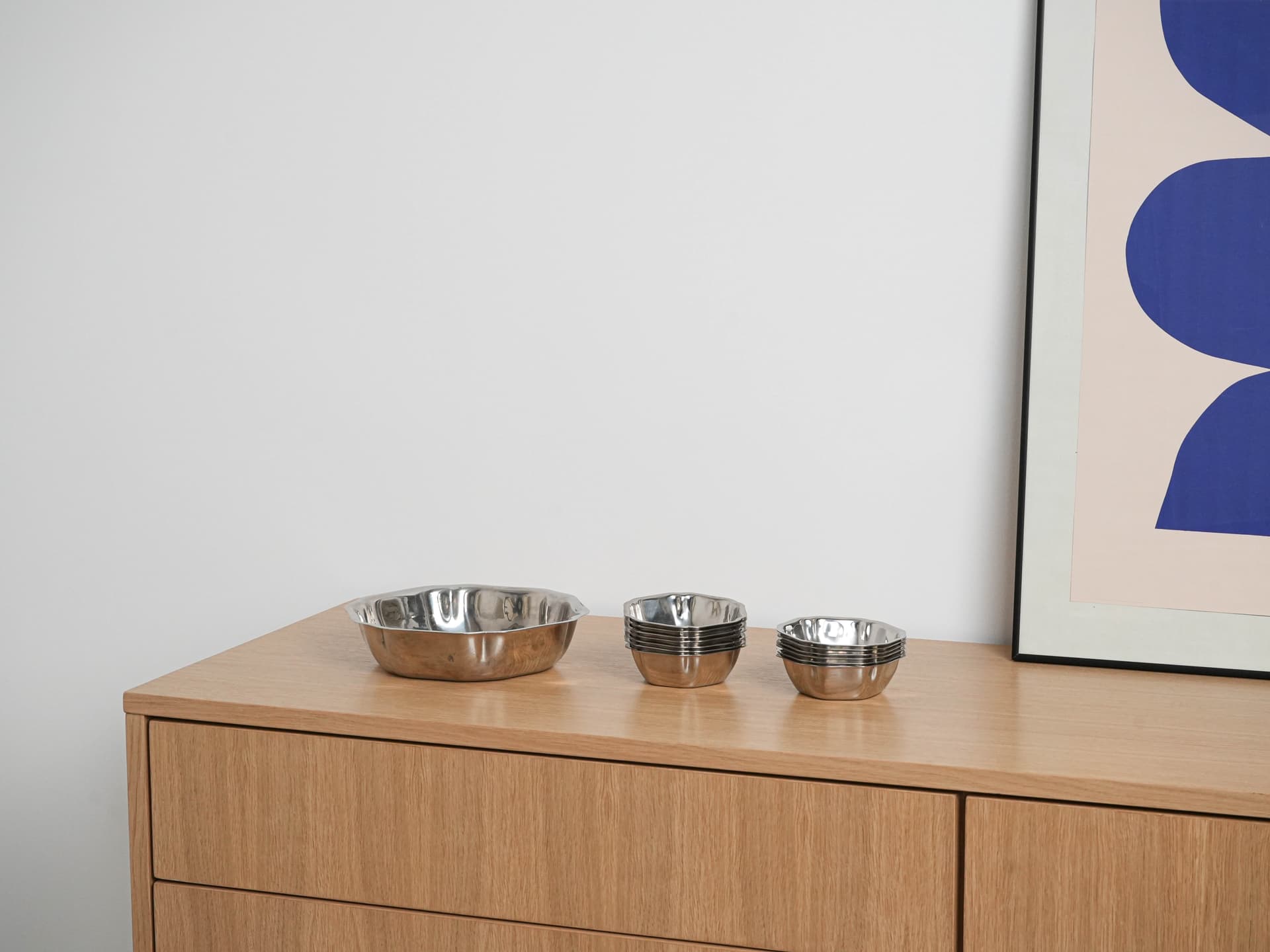 Set of bowls, silver stainless steel, Italy, 1980s. - 291872