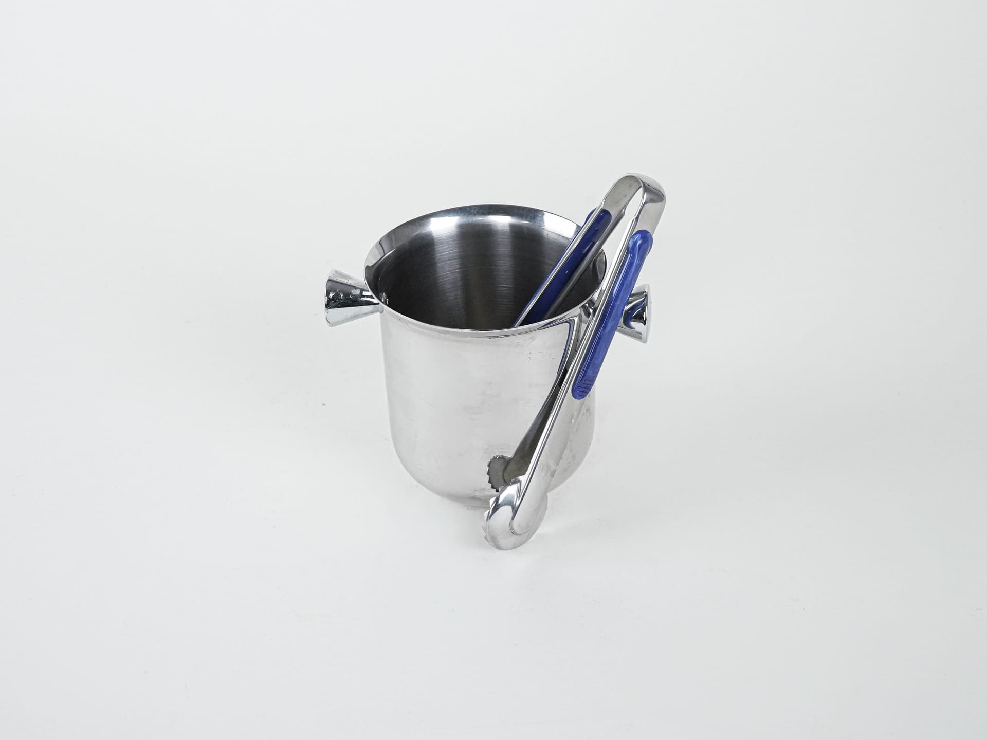 Ice bucket, silver stainless steel, blue enamel, Italy, 1970s. - 291881