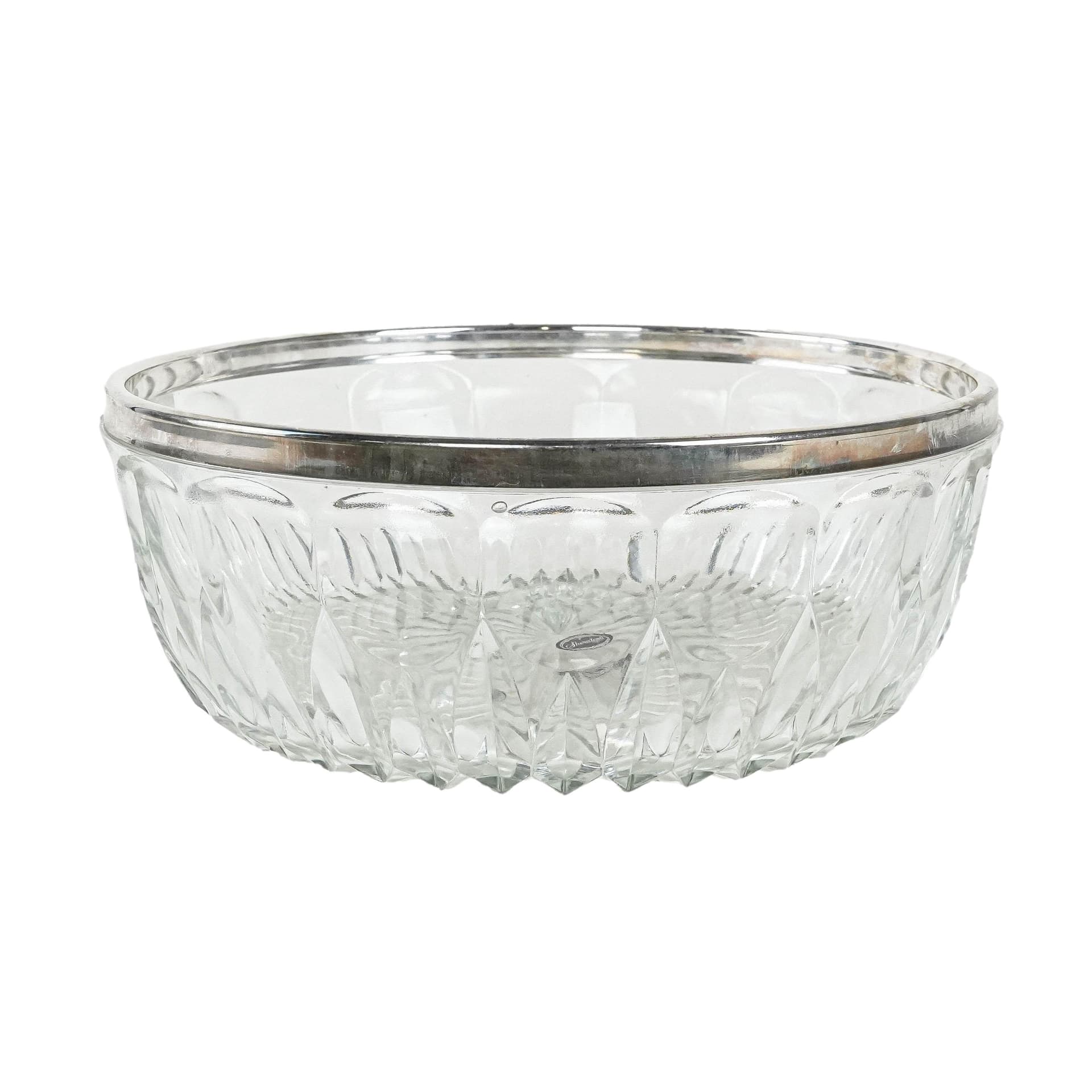 Bowl, transparent crystal, silver-plated rim, Italy, 1960s.