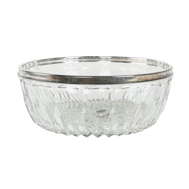Bowl, transparent crystal, silver-plated rim, Italy, 1960s. - DIMENSION