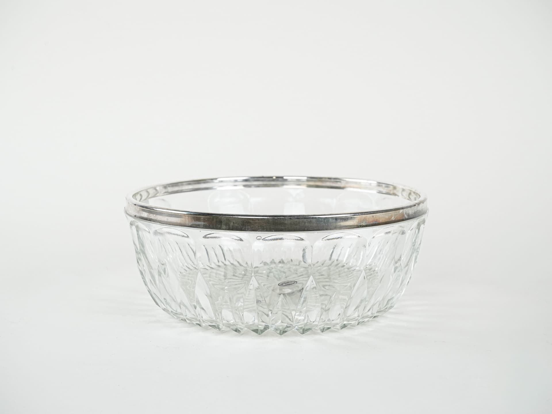 Bowl, transparent crystal, silver-plated rim, Italy, 1960s. - 291892