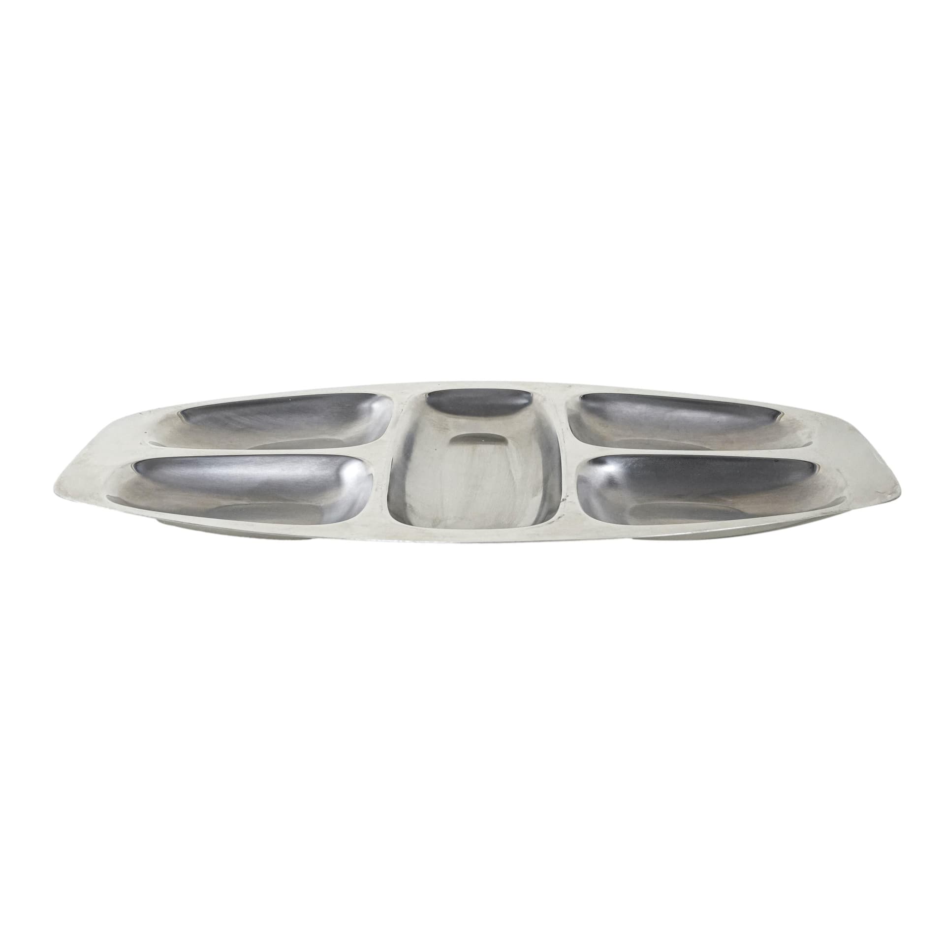Appetizer tray, silver stainless steel, Alessi, Italy, 1970s.