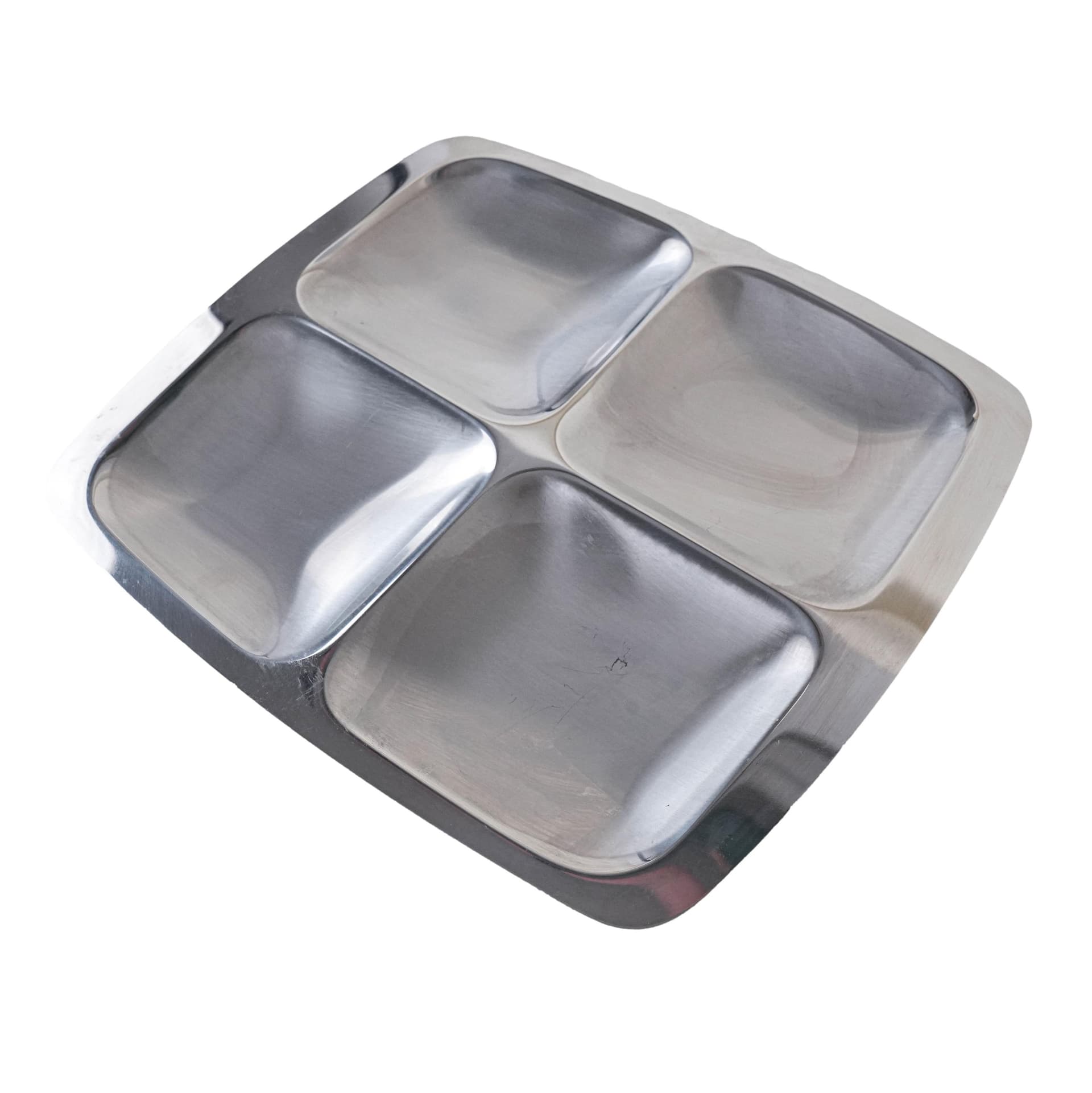 Appetizer tray, silver stainless steel, Italy, 1970s.