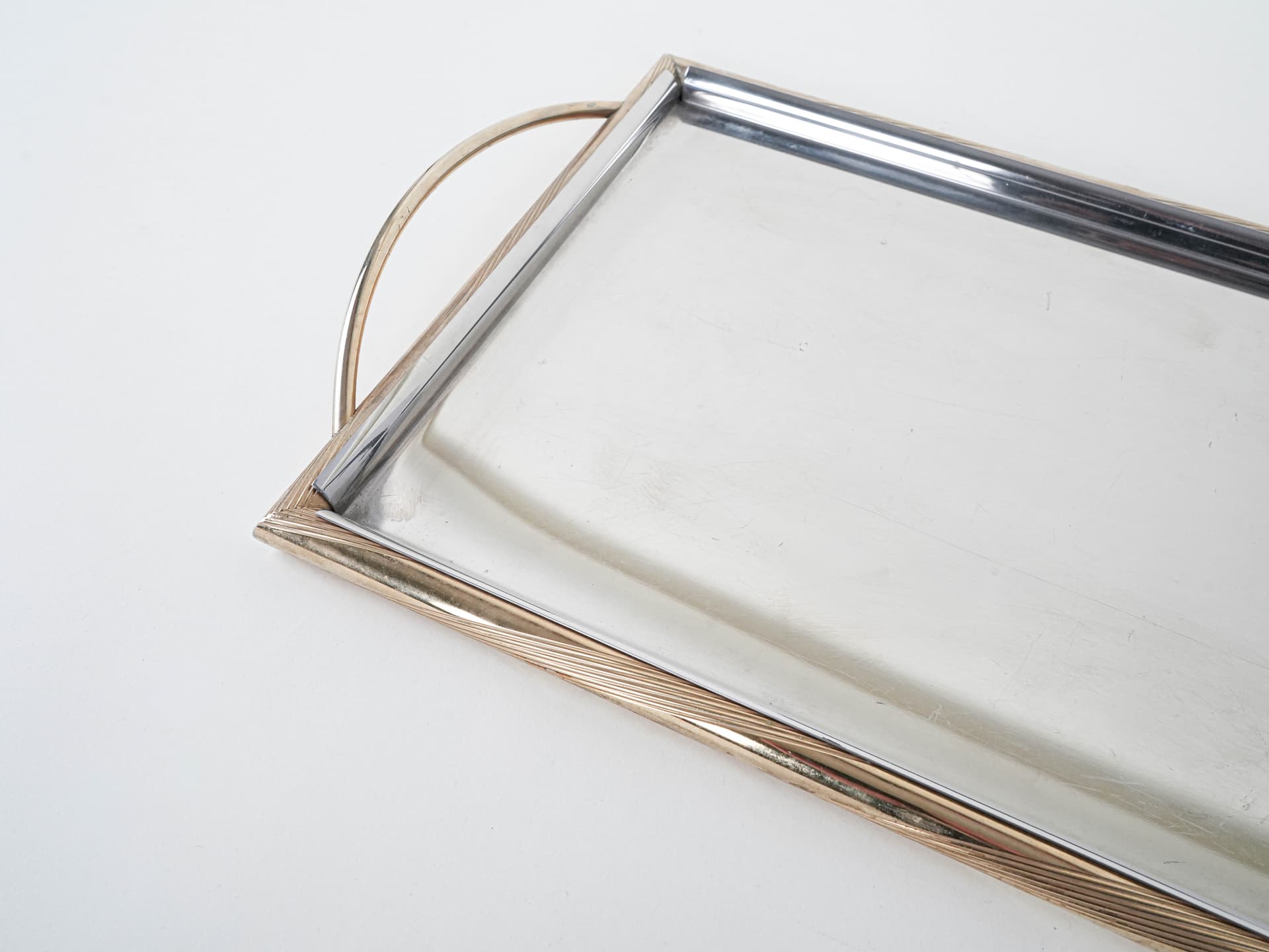 Rectangular tray, silver stainless steel, gold brass, Italy, 1970s. - 291929
