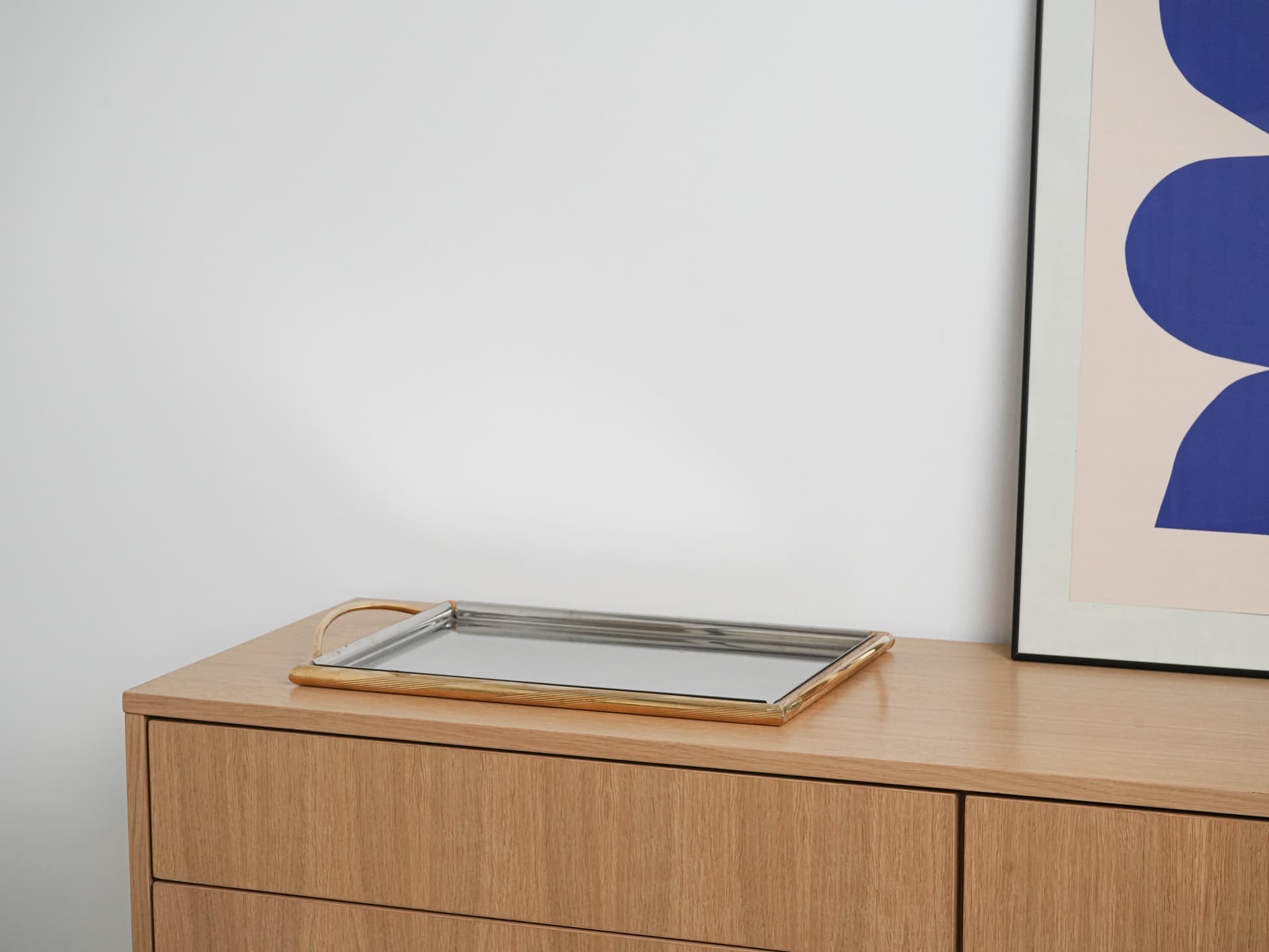 Rectangular tray, silver stainless steel, gold brass, Italy, 1970s. - 291931