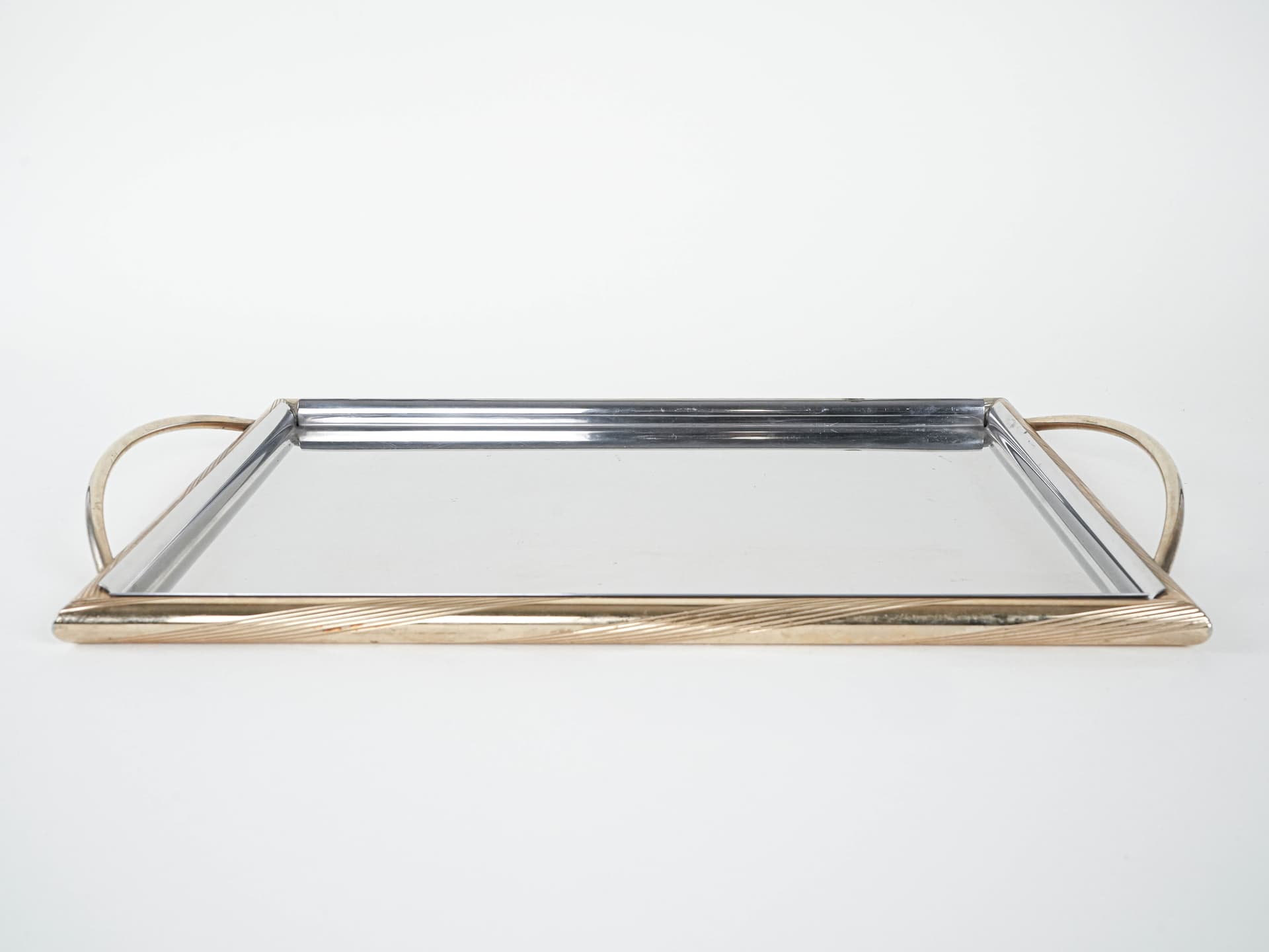 Rectangular tray, silver stainless steel, gold brass, Italy, 1970s. - 291933