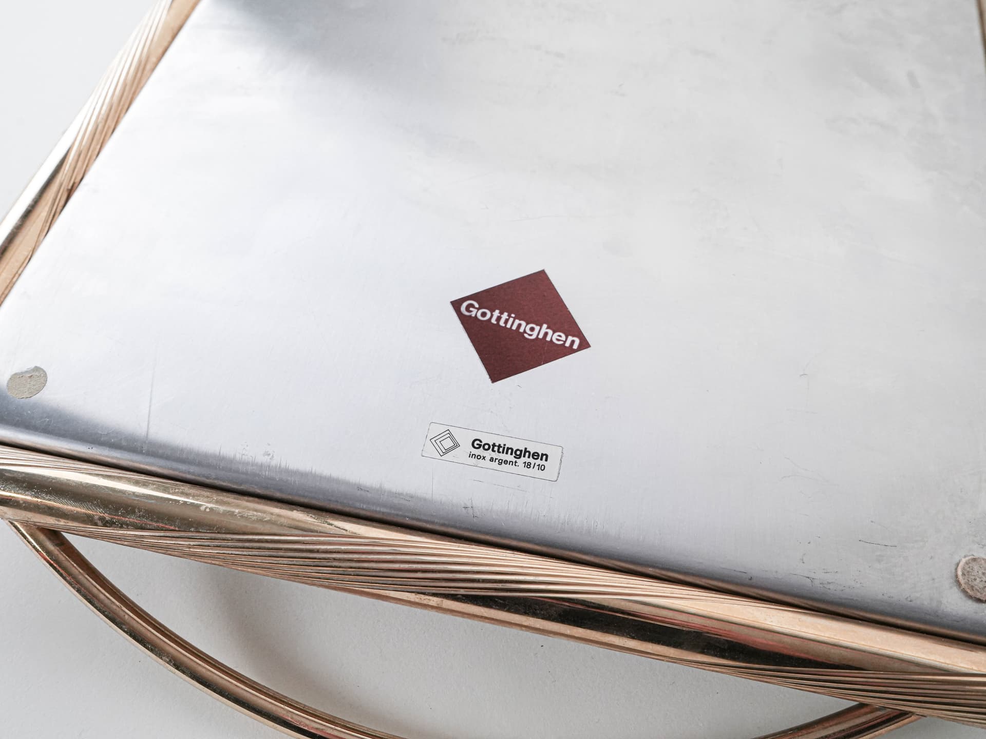 Rectangular tray, silver stainless steel, gold brass, Italy, 1970s. - 291935