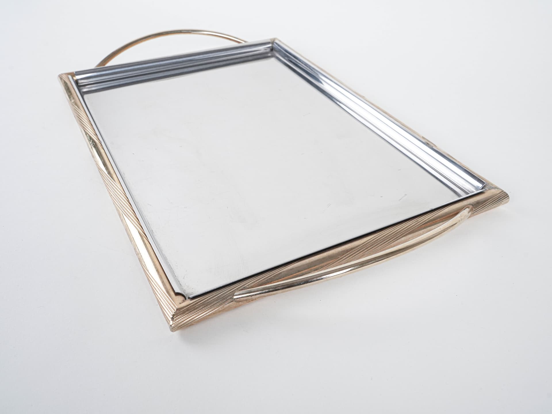 Rectangular tray, silver stainless steel, gold brass, Italy, 1970s. - 291932