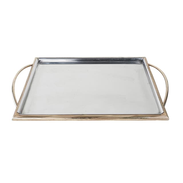 Rectangular tray, silver stainless steel, gold brass, Italy, 1970s. - DIMENSION