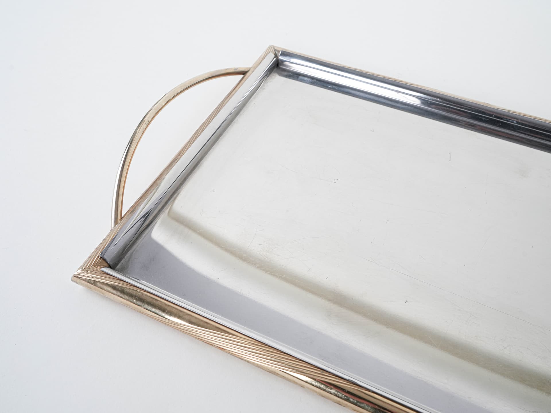 Rectangular tray, silver stainless steel, gold brass, Italy, 1970s. - 291934