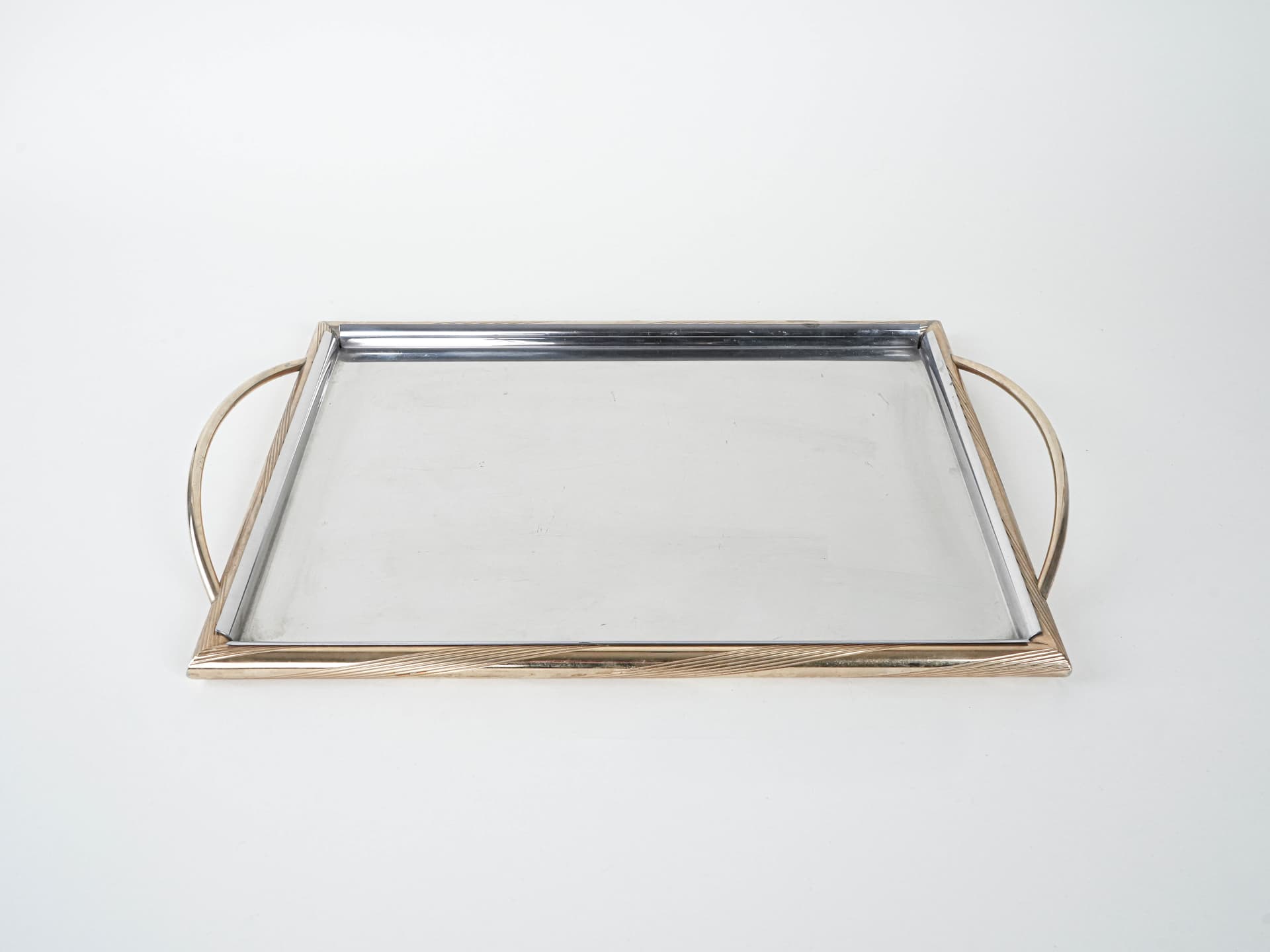 Rectangular tray, silver stainless steel, gold brass, Italy, 1970s. - 291930