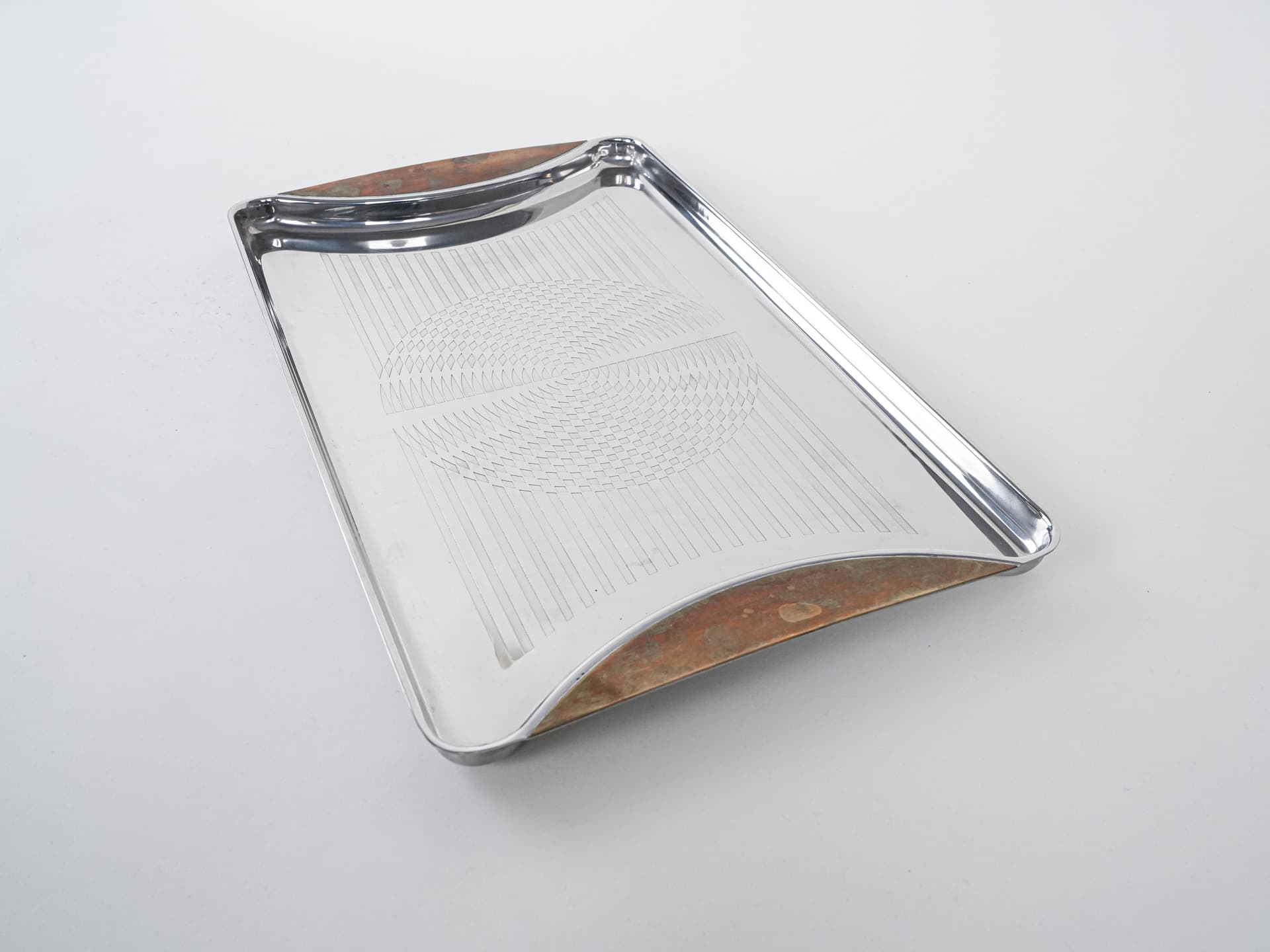 Tray, silver stainless steel, transparent amber acrylic, Germany, 1970s. - 291952