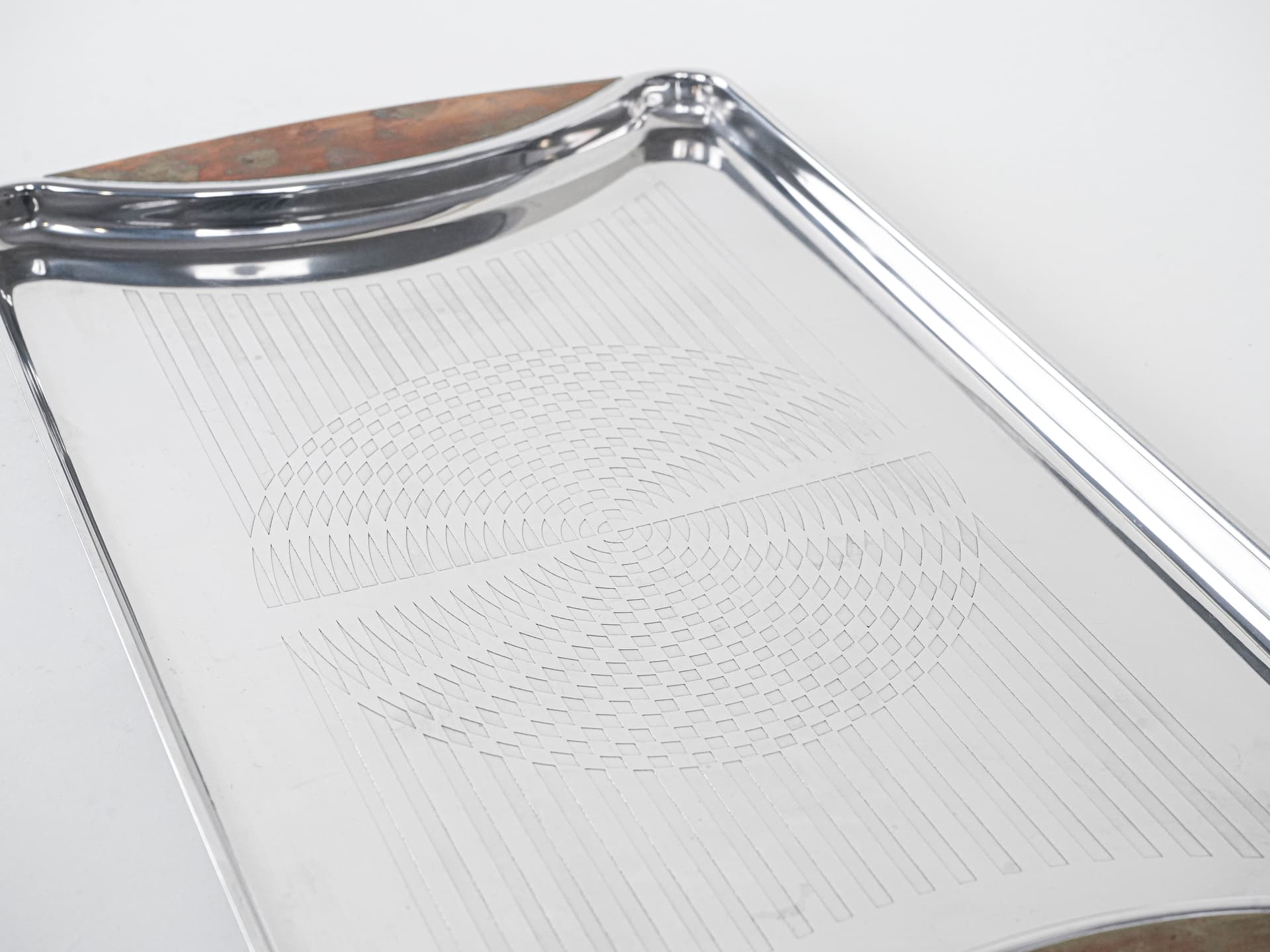 Tray, silver stainless steel, transparent amber acrylic, Germany, 1970s. - 291951