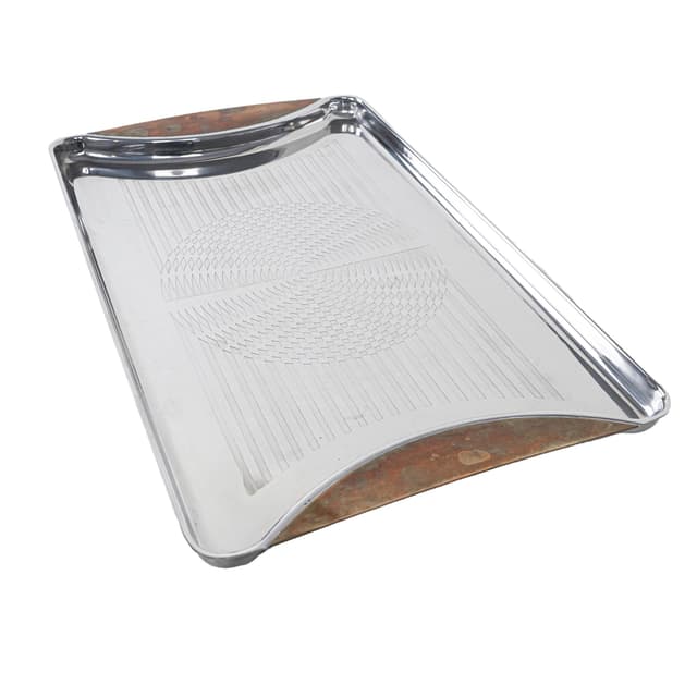 Tray, silver stainless steel, transparent amber acrylic, Germany, 1970s. - DIMENSION
