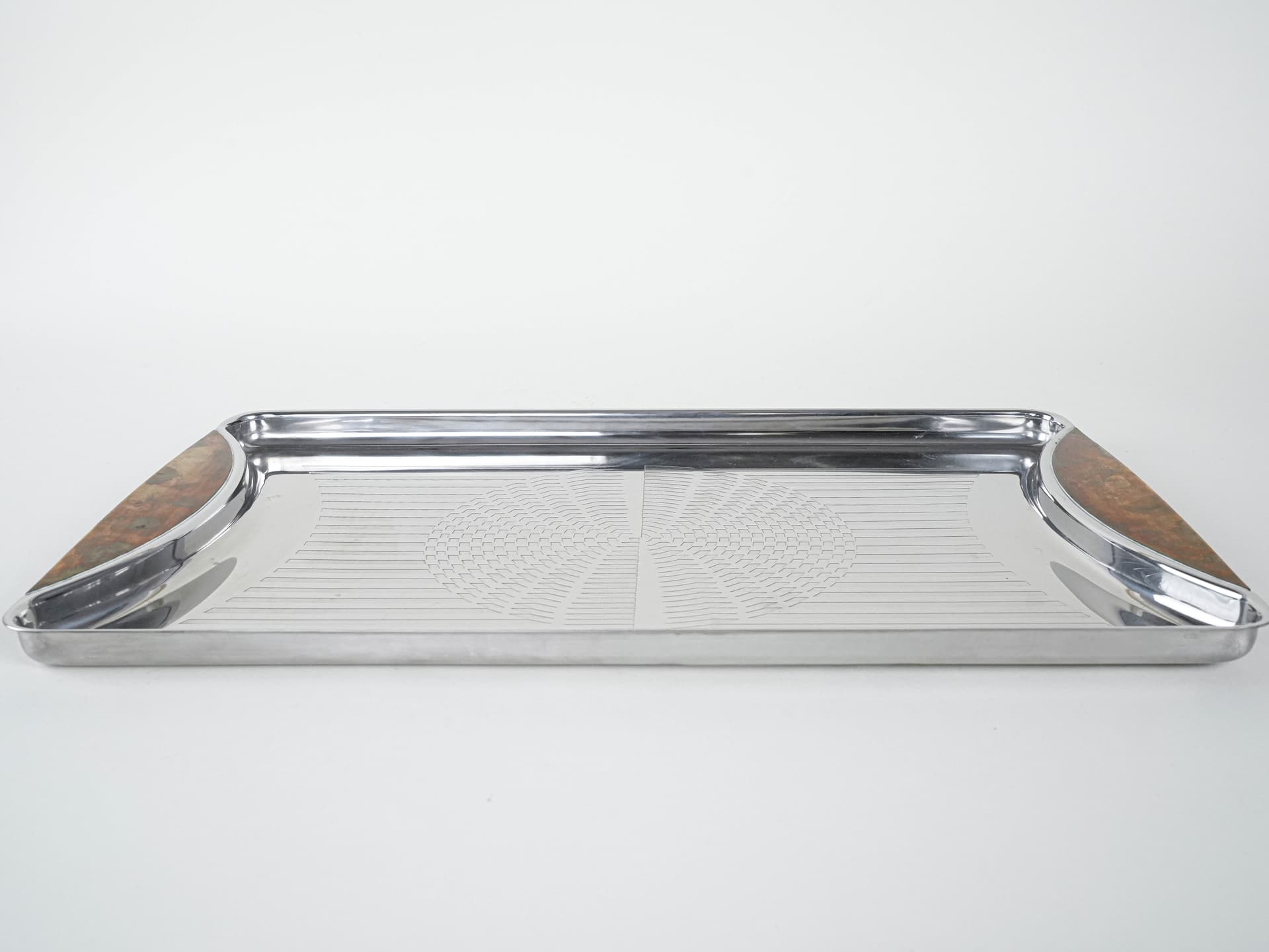 Tray, silver stainless steel, transparent amber acrylic, Germany, 1970s. - 291950
