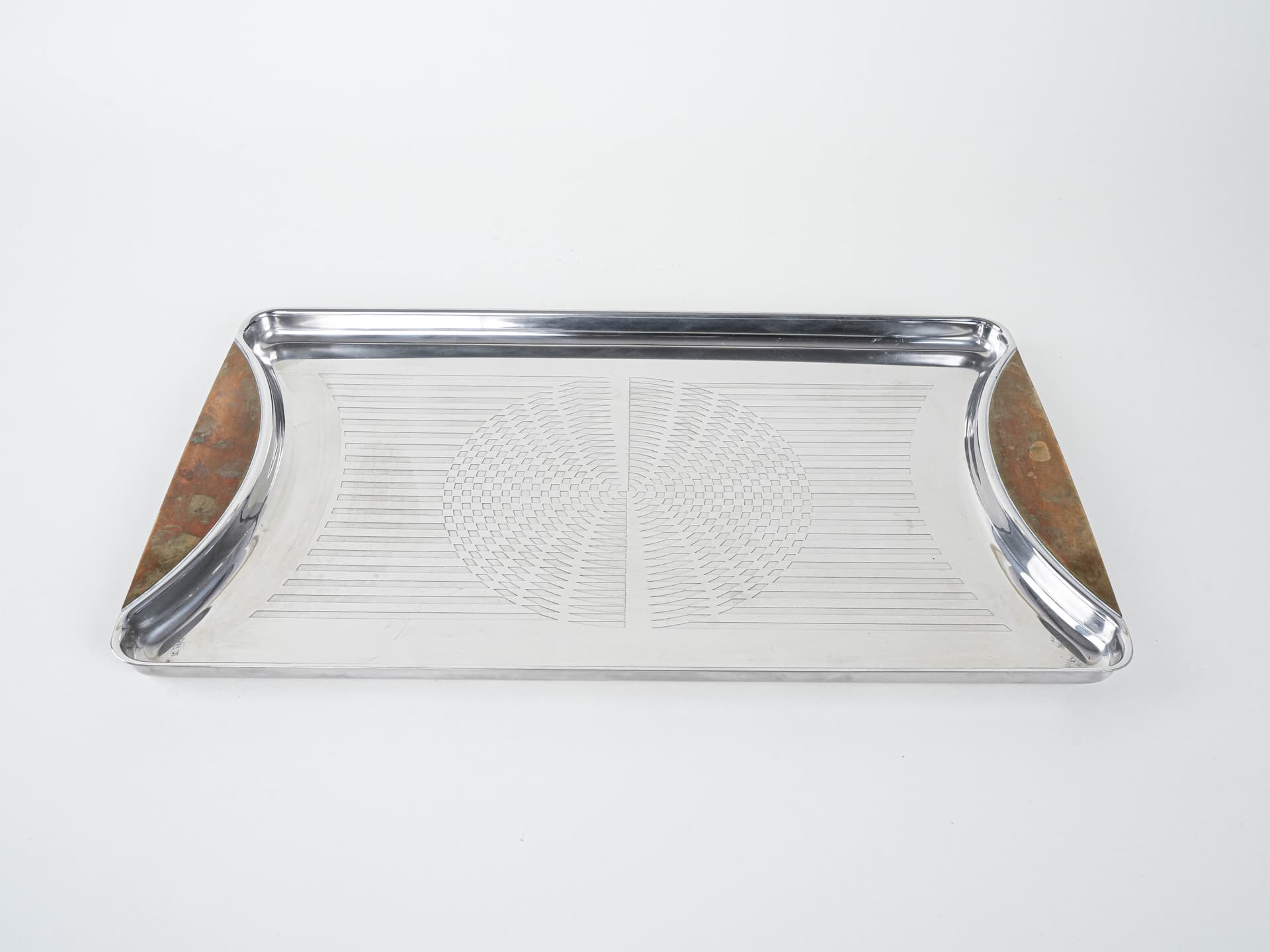 Tray, silver stainless steel, transparent amber acrylic, Germany, 1970s. - 291949
