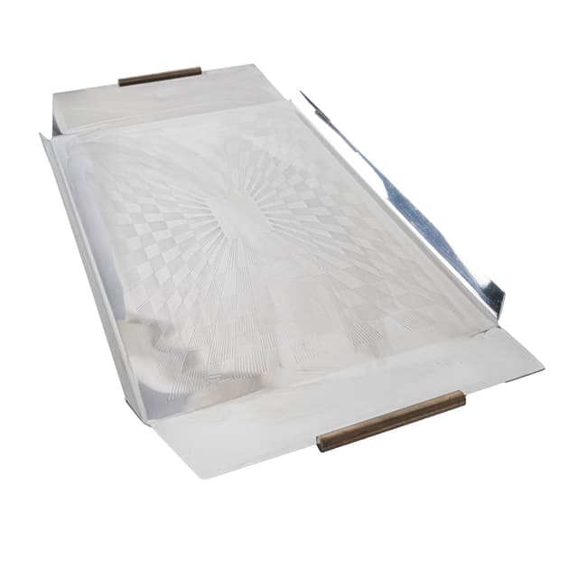 Tray, silver stainless steel, gold steel handles, Italy, 1970s. - DIMENSION