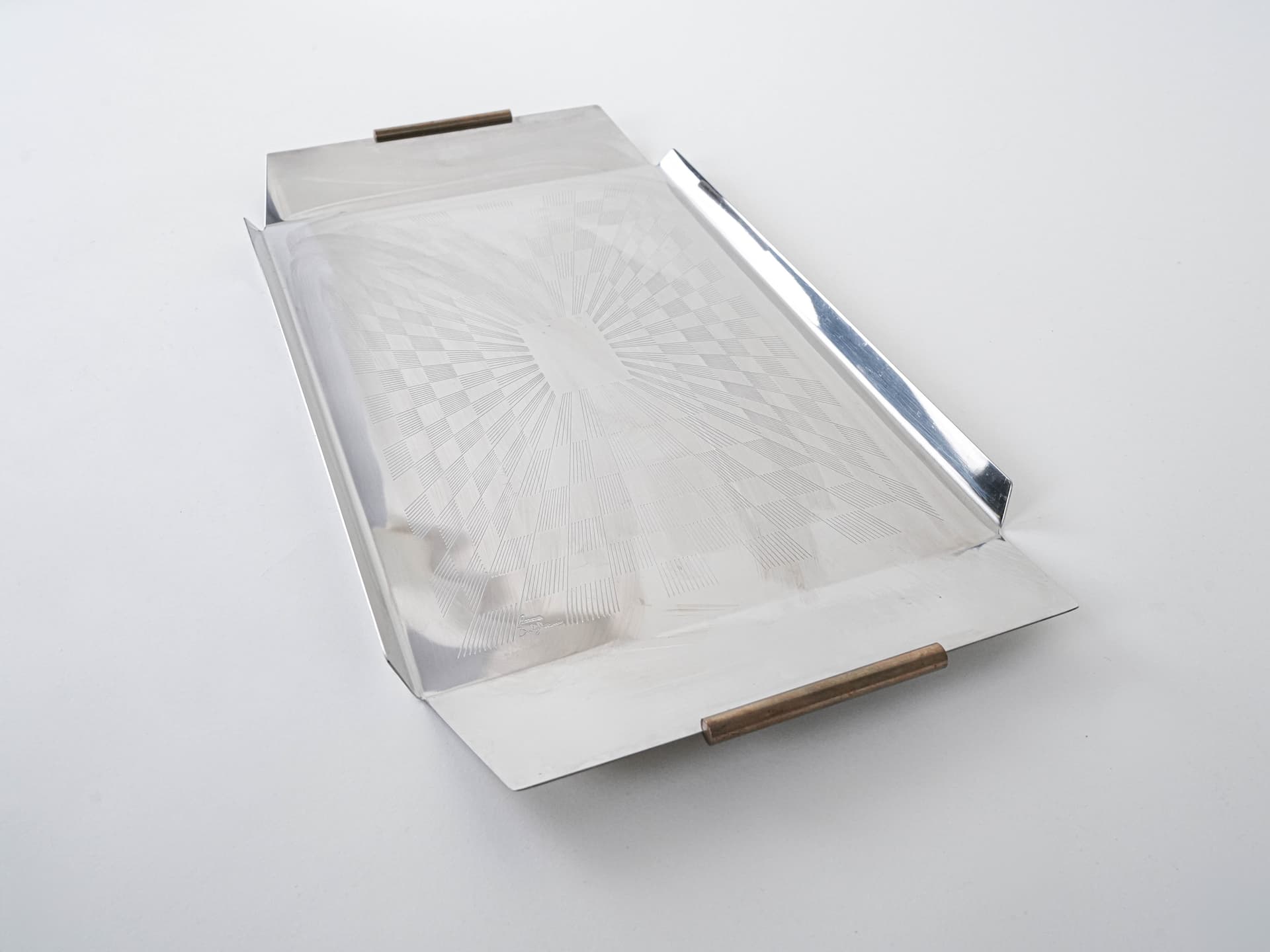 Tray, silver stainless steel, gold steel handles, Italy, 1970s. - 291959