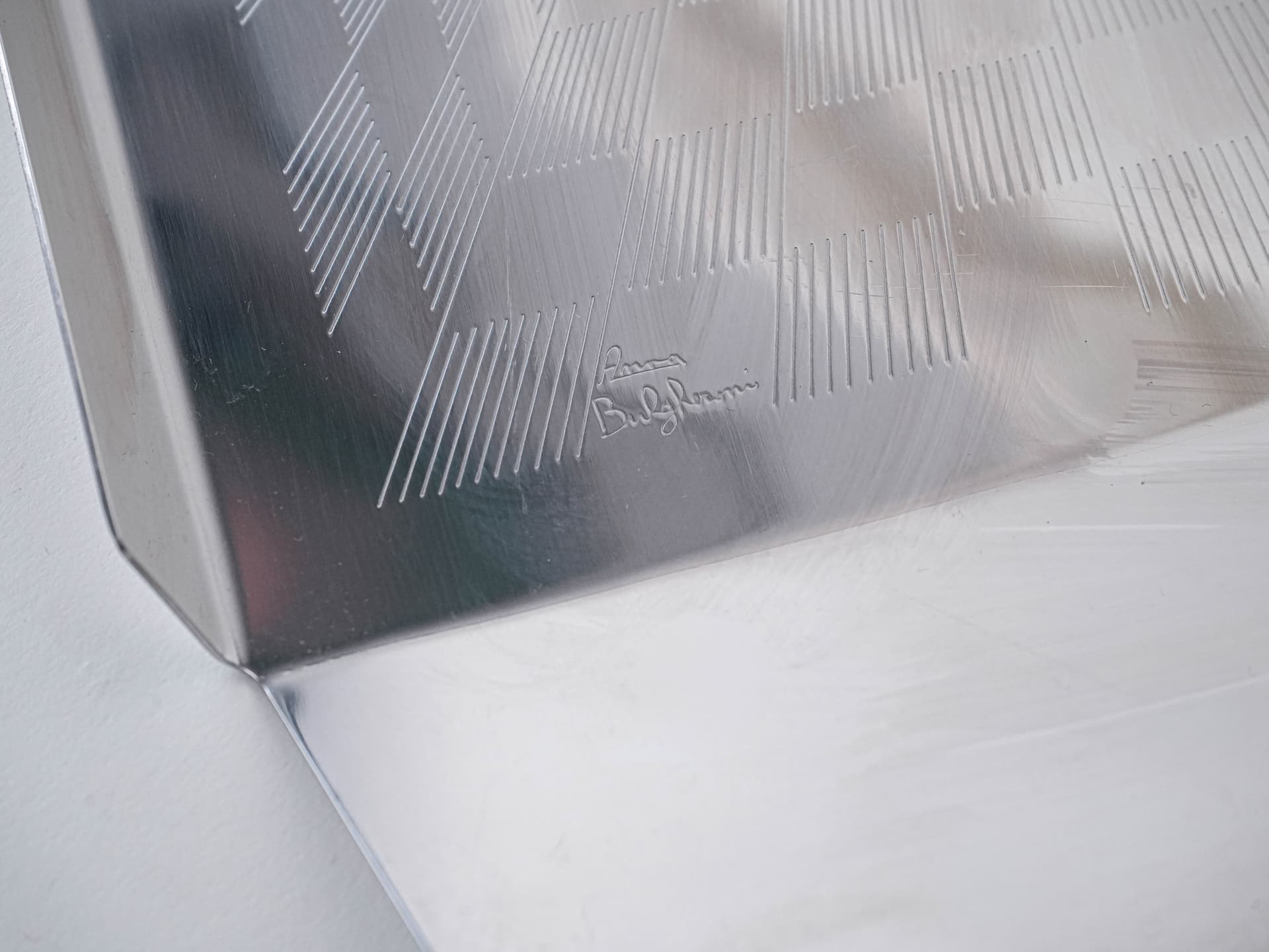 Tray, silver stainless steel, gold steel handles, Italy, 1970s. - 291962