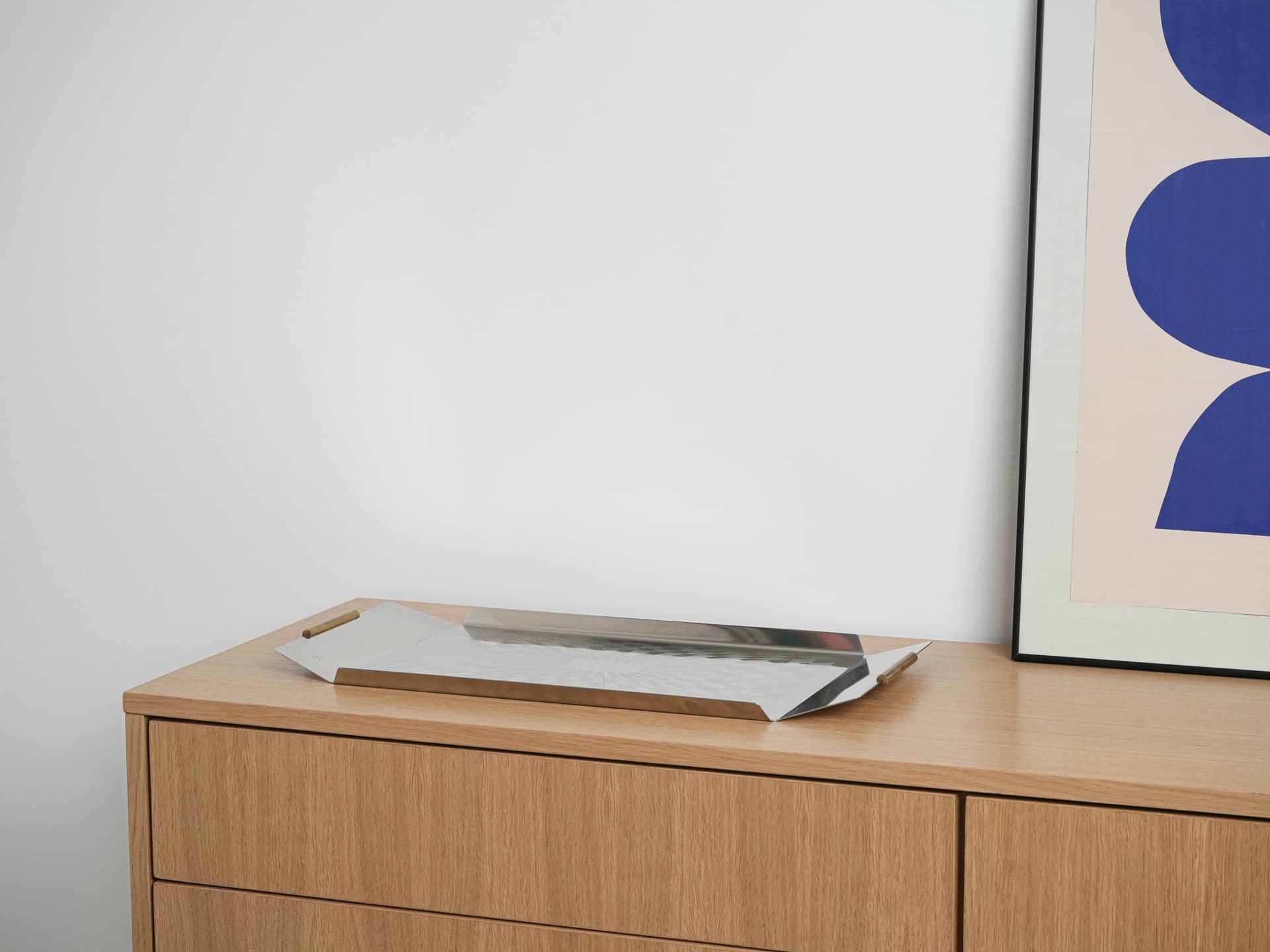 Tray, silver stainless steel, gold steel handles, Italy, 1970s. - 291960