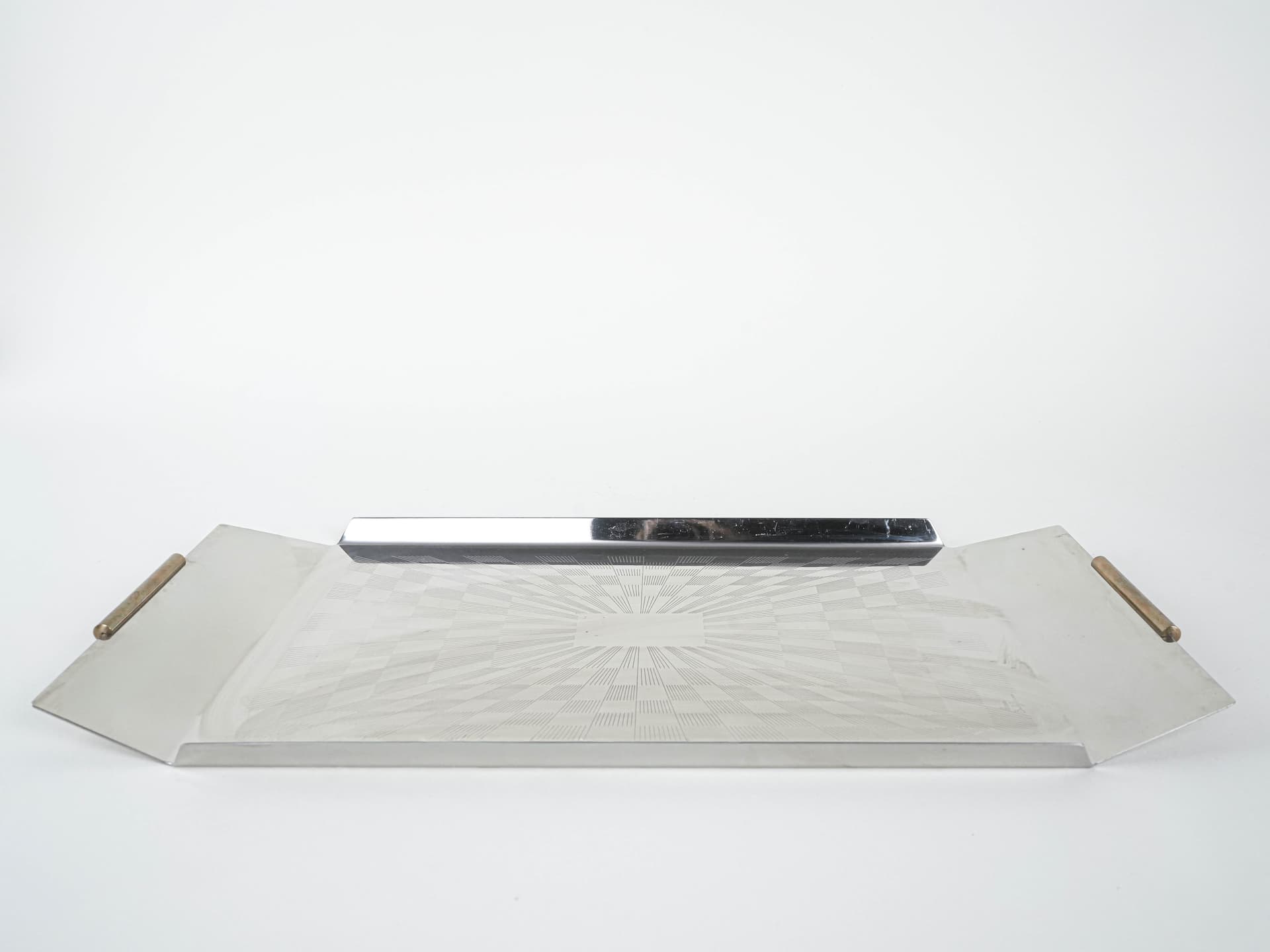 Tray, silver stainless steel, gold steel handles, Italy, 1970s. - 291956