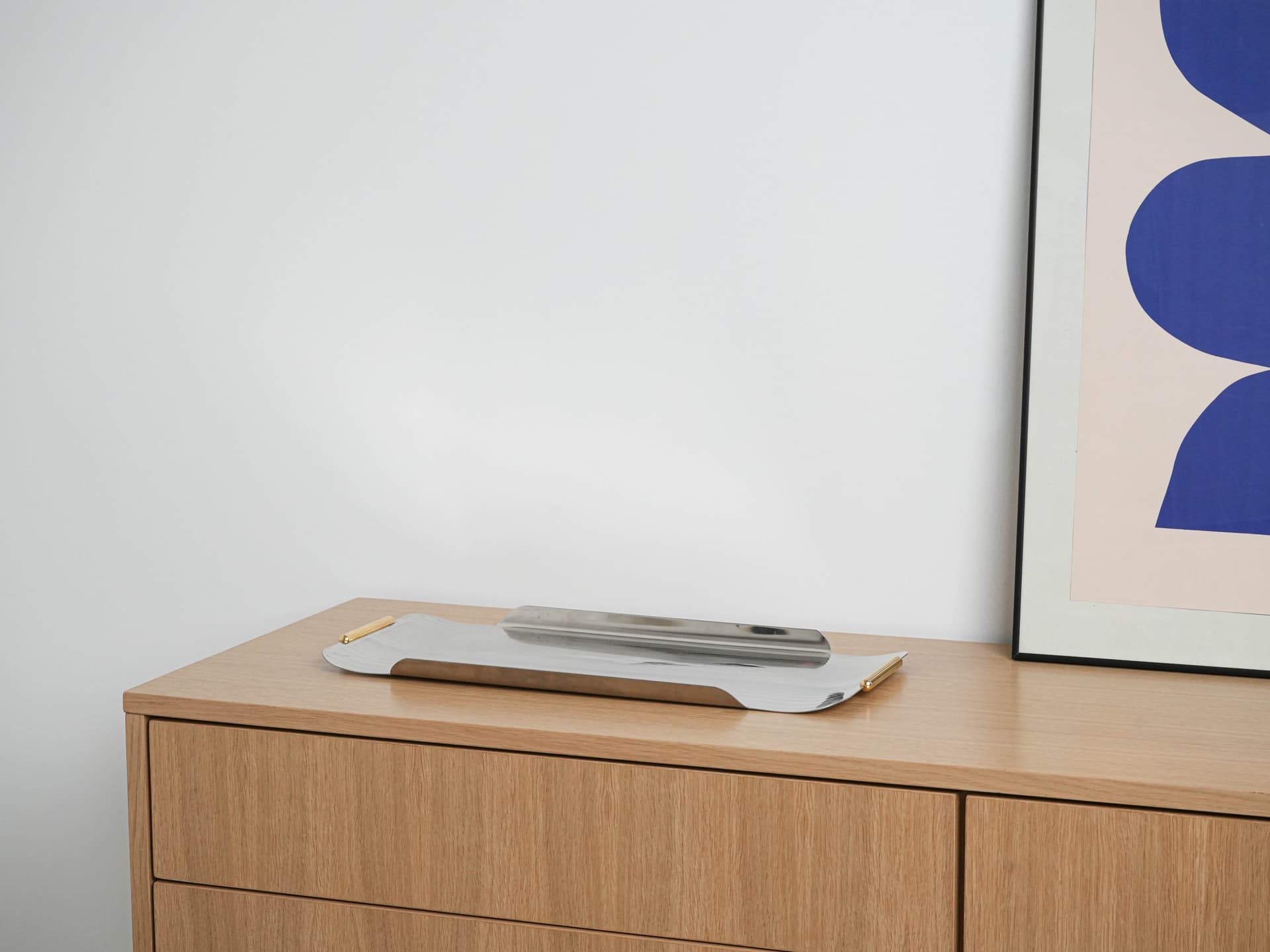 Tray, silver stainless steel, gold steel handles, Italy, 1970s. - 291965