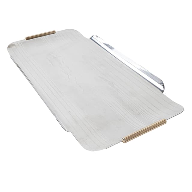 Tray, silver stainless steel, gold steel handles, Italy, 1970s. - DIMENSION