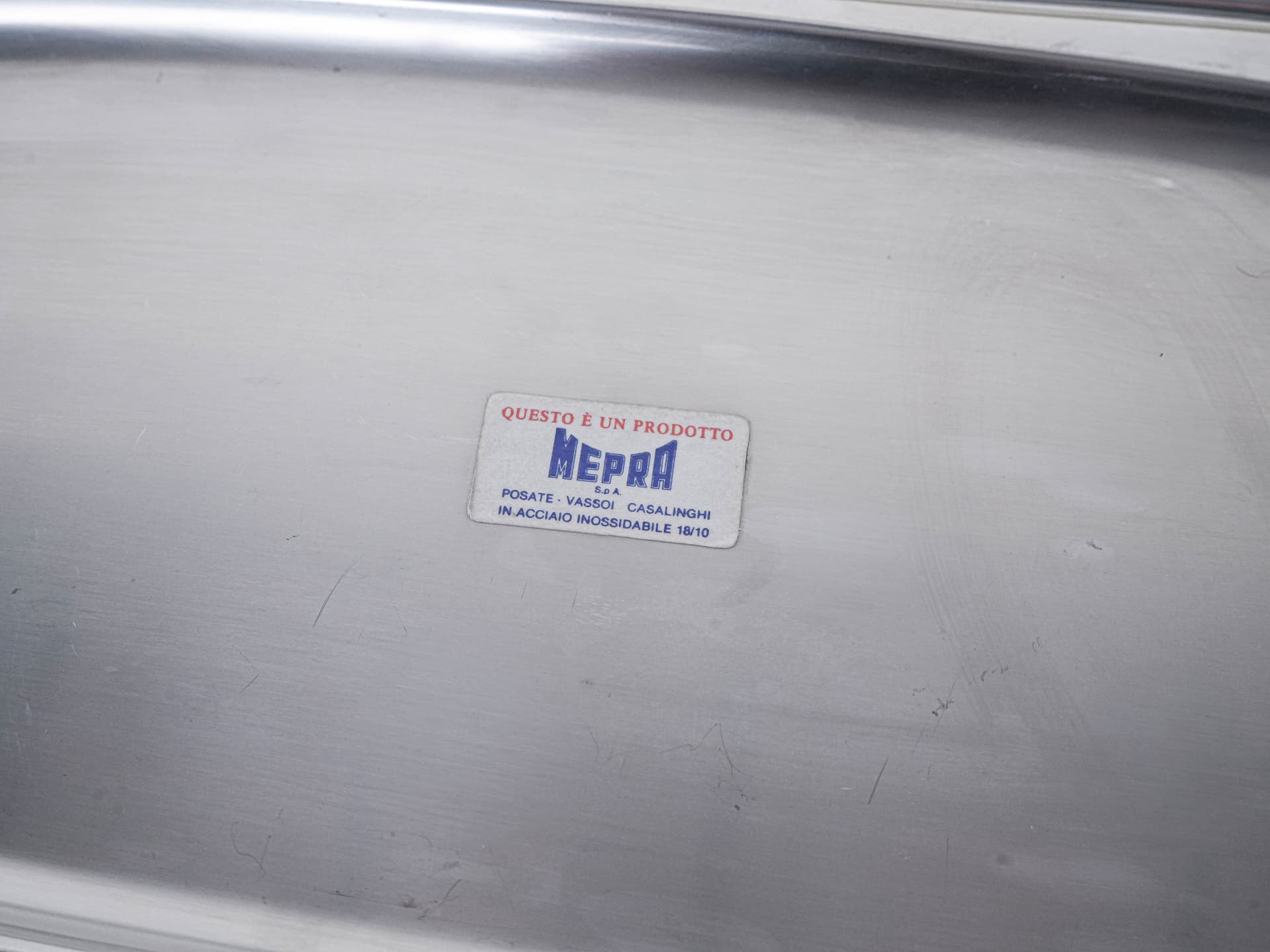 Tray, polished silver stainless steel, MEPRA, Italy, 1970s. - 291973