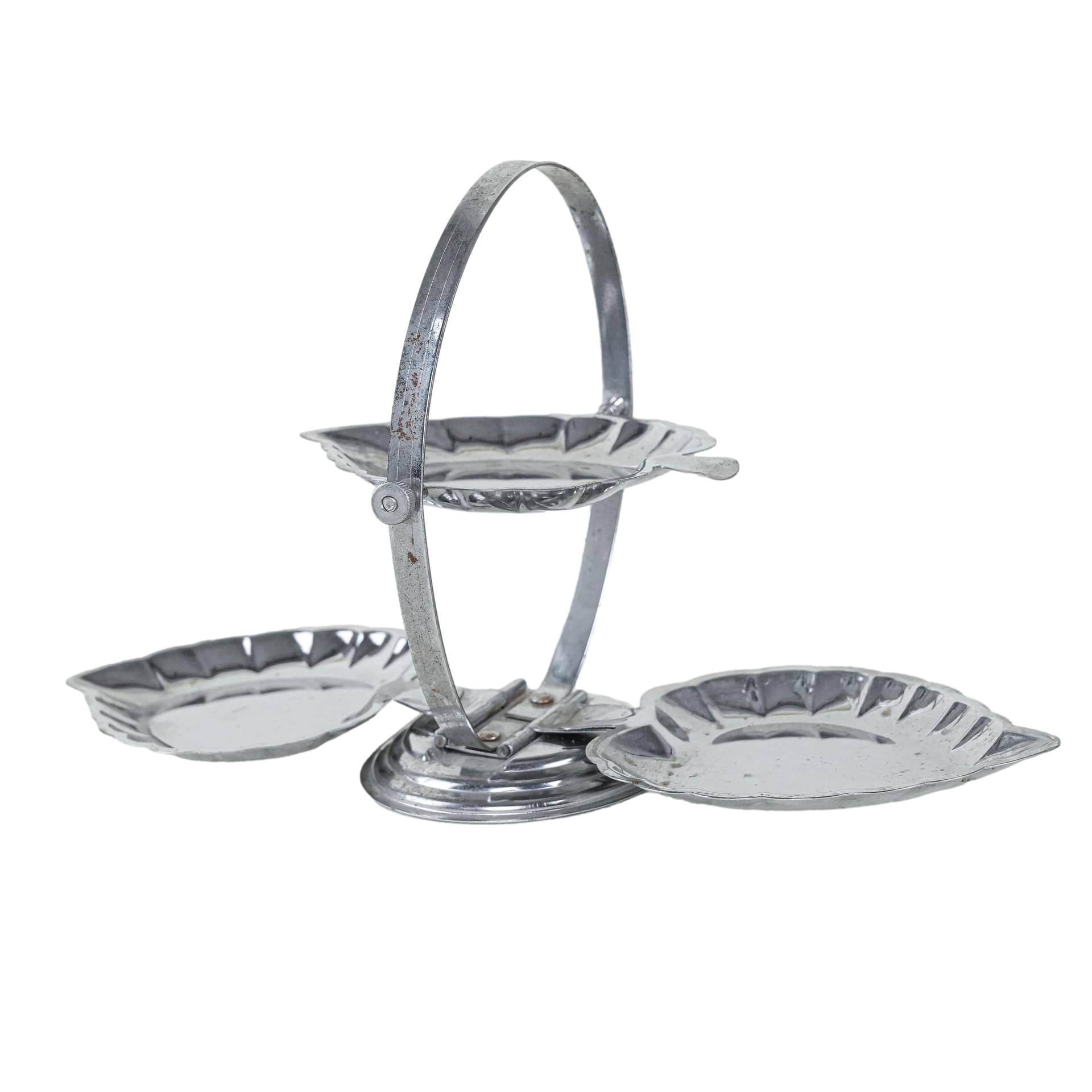 Three-tier serving stand, silver chrome metal, Italy, 1970s.