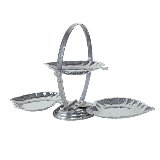Three-tier serving stand, silver chrome metal, Italy, 1970s. - DIMENSION