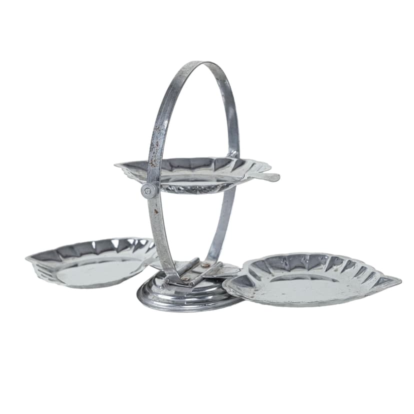 Three-tier serving stand, silver chrome metal, Italy, 1970s.