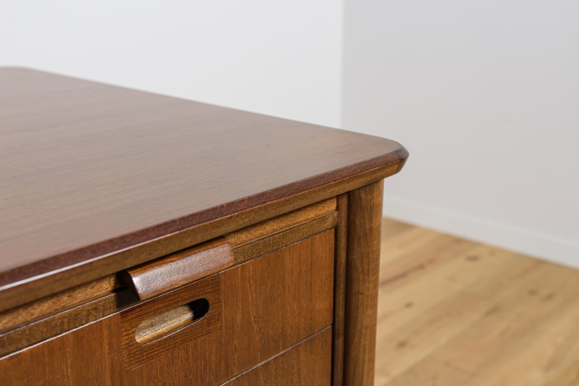 Desk, brown walnut, gold brass, by S. Blomberg, Sweden, 1960s. - 292248