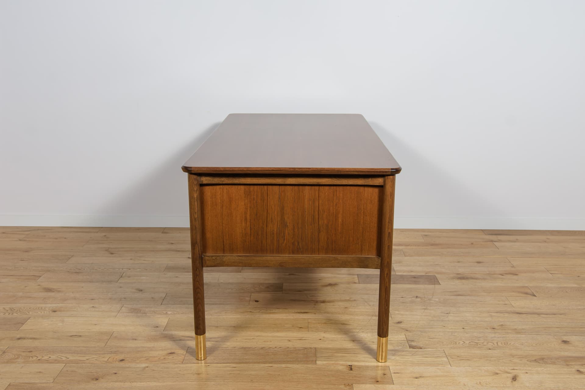 Desk, brown walnut, gold brass, by S. Blomberg, Sweden, 1960s. - 292240