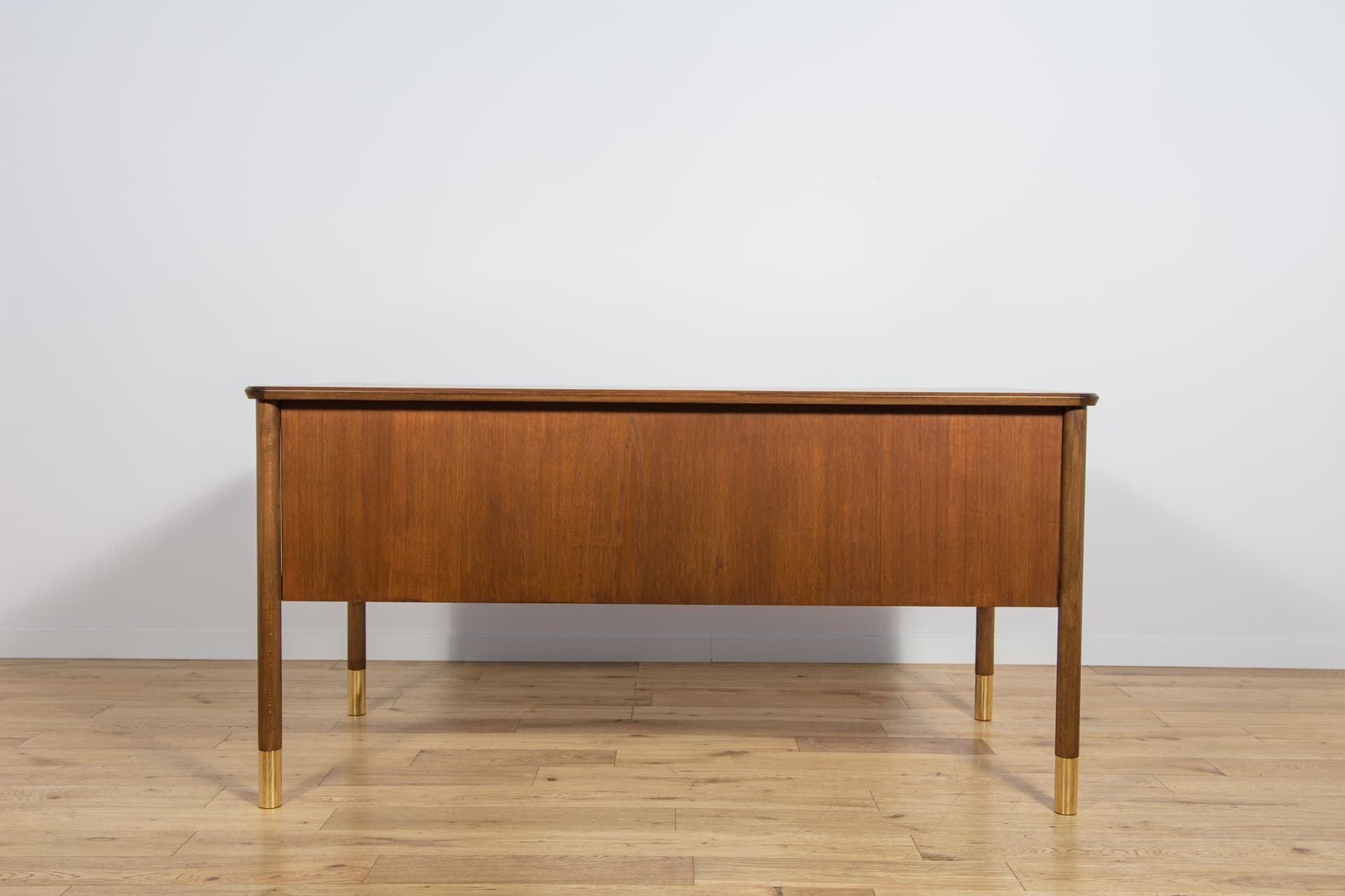 Desk, brown walnut, gold brass, by S. Blomberg, Sweden, 1960s. - 292241