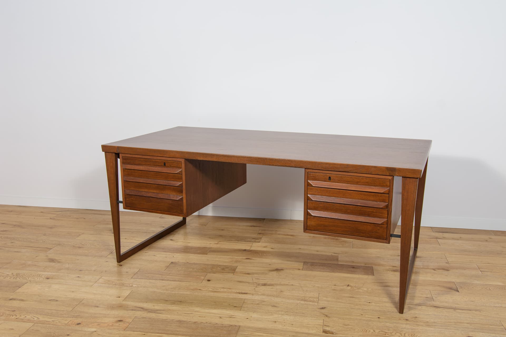 Desk Model 70, brown teak, by K. Kristiansen, Feldballes Møbelfabrik, Denmark, 1960s. - 292299
