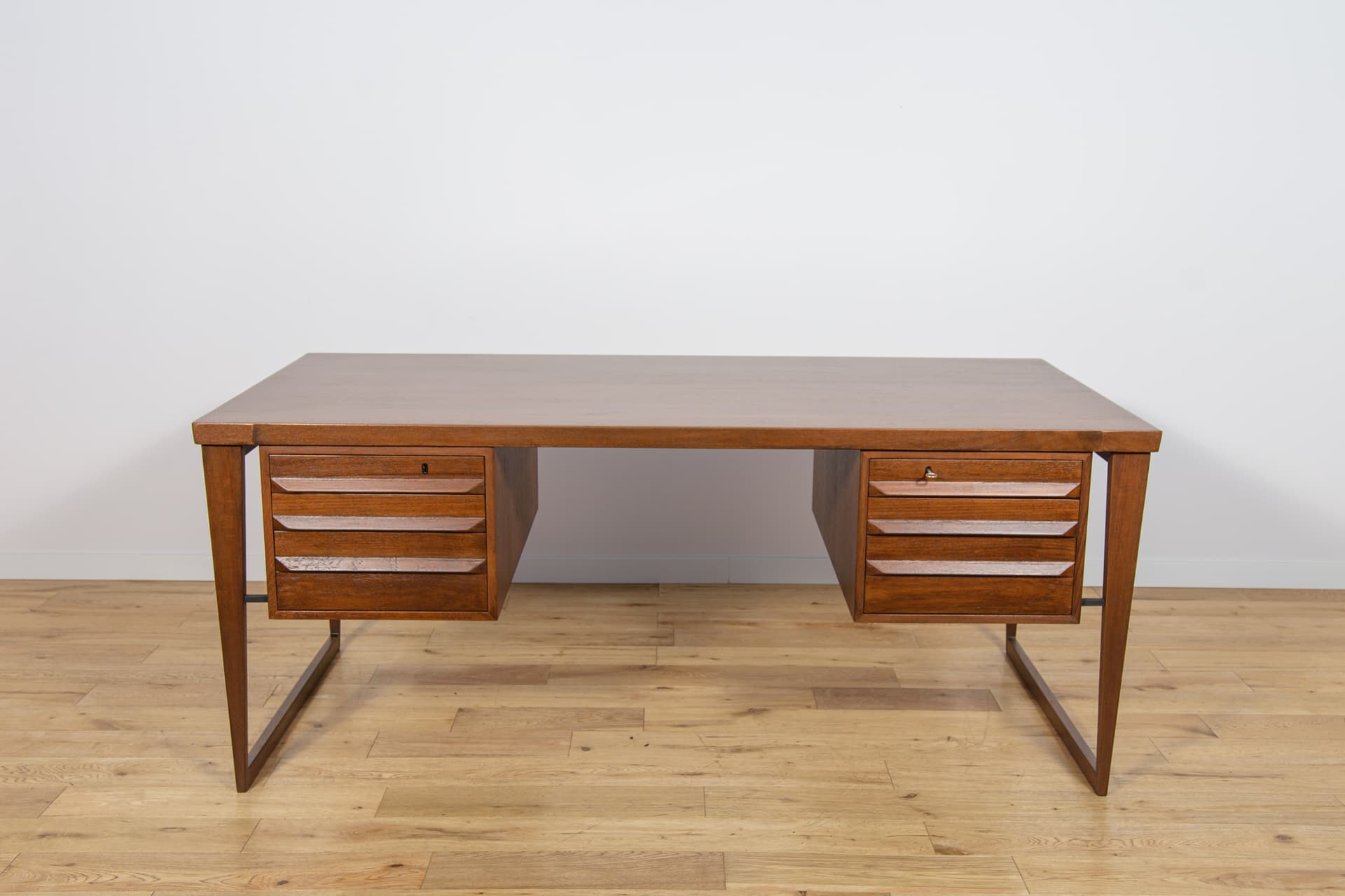 Desk Model 70, brown teak, by K. Kristiansen, Feldballes Møbelfabrik, Denmark, 1960s. - 292300