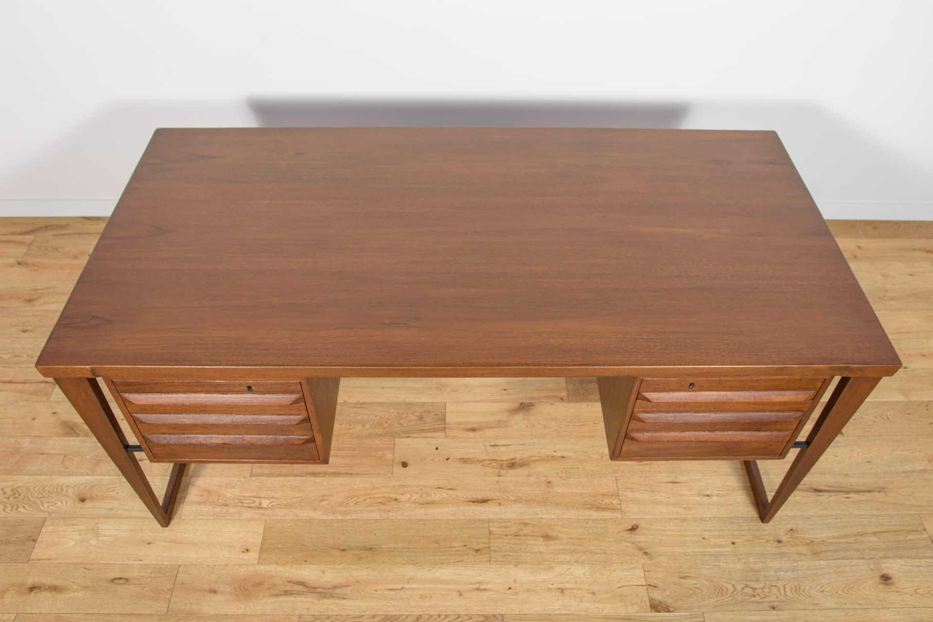 Desk Model 70, brown teak, by K. Kristiansen, Feldballes Møbelfabrik, Denmark, 1960s. - 292301