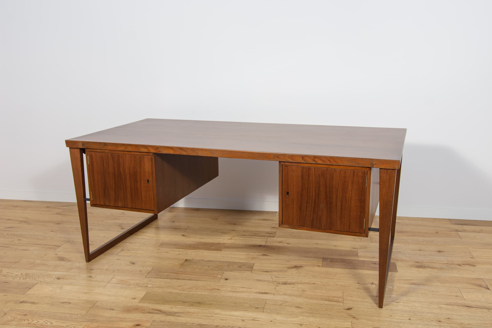 Desk Model 70, brown teak, by K. Kristiansen, Feldballes Møbelfabrik, Denmark, 1960s. - 292304