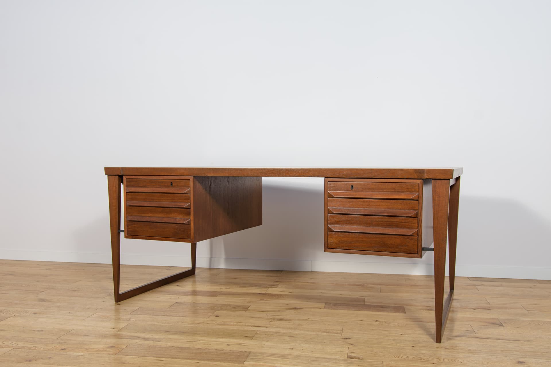 Desk Model 70, brown teak, by K. Kristiansen, Feldballes Møbelfabrik, Denmark, 1960s. - 292302