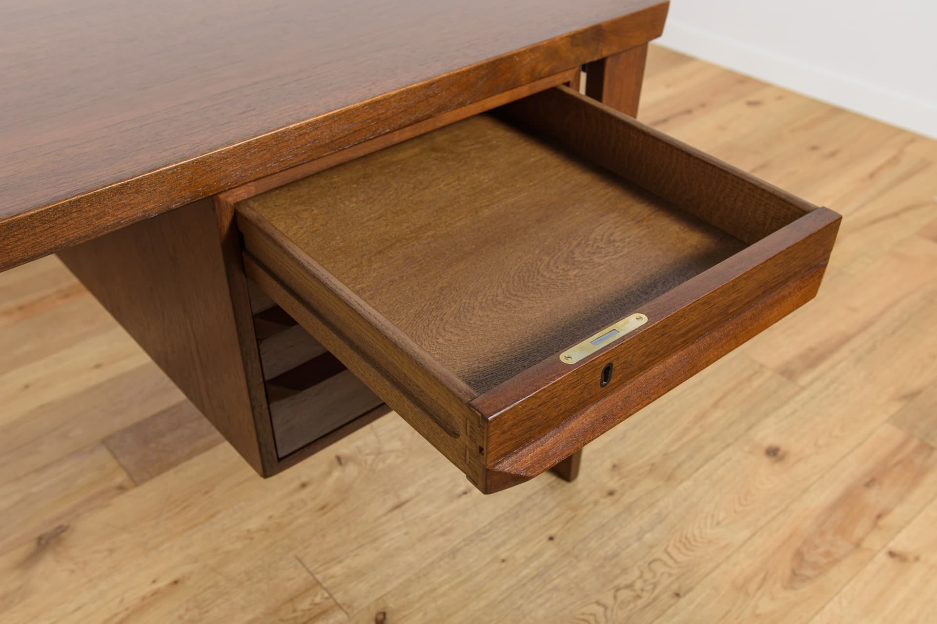 Desk Model 70, brown teak, by K. Kristiansen, Feldballes Møbelfabrik, Denmark, 1960s. - 292306